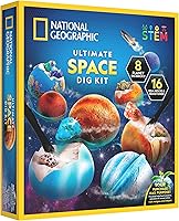 National Geographic Ultimate Space Dig Kit: 8 Planet Bricks with 16 Real Gems & Rocks - Kids Excavation Science Toy