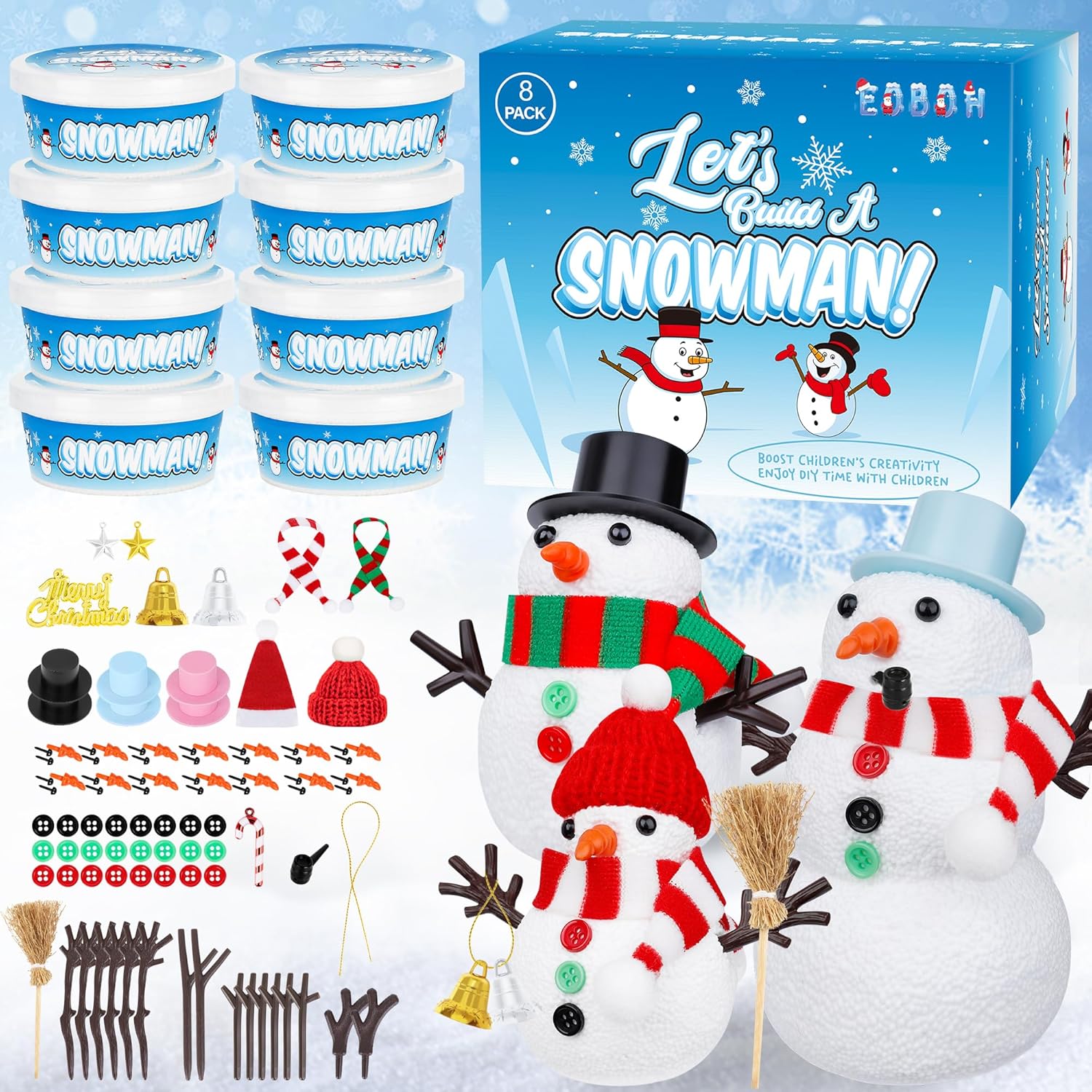 Christmas Craft Kit, 8 Pack Snowman Kit DIY Christmas Ornaments, Build a Snowman Kit Indoor Decorations, Creative Kids Air Dry Modeling Clay, Xmas Activities Snowman Making Kit Toys for Holiday Christmas Craft Kit, 8 Pack Snowman Kit DIY Christmas Ornaments, Build a Snowman Kit Indoor Decorations, Creative Kids Air Dry Modeling Clay, Xmas Activities Snowman Making Kit Toys for Holiday