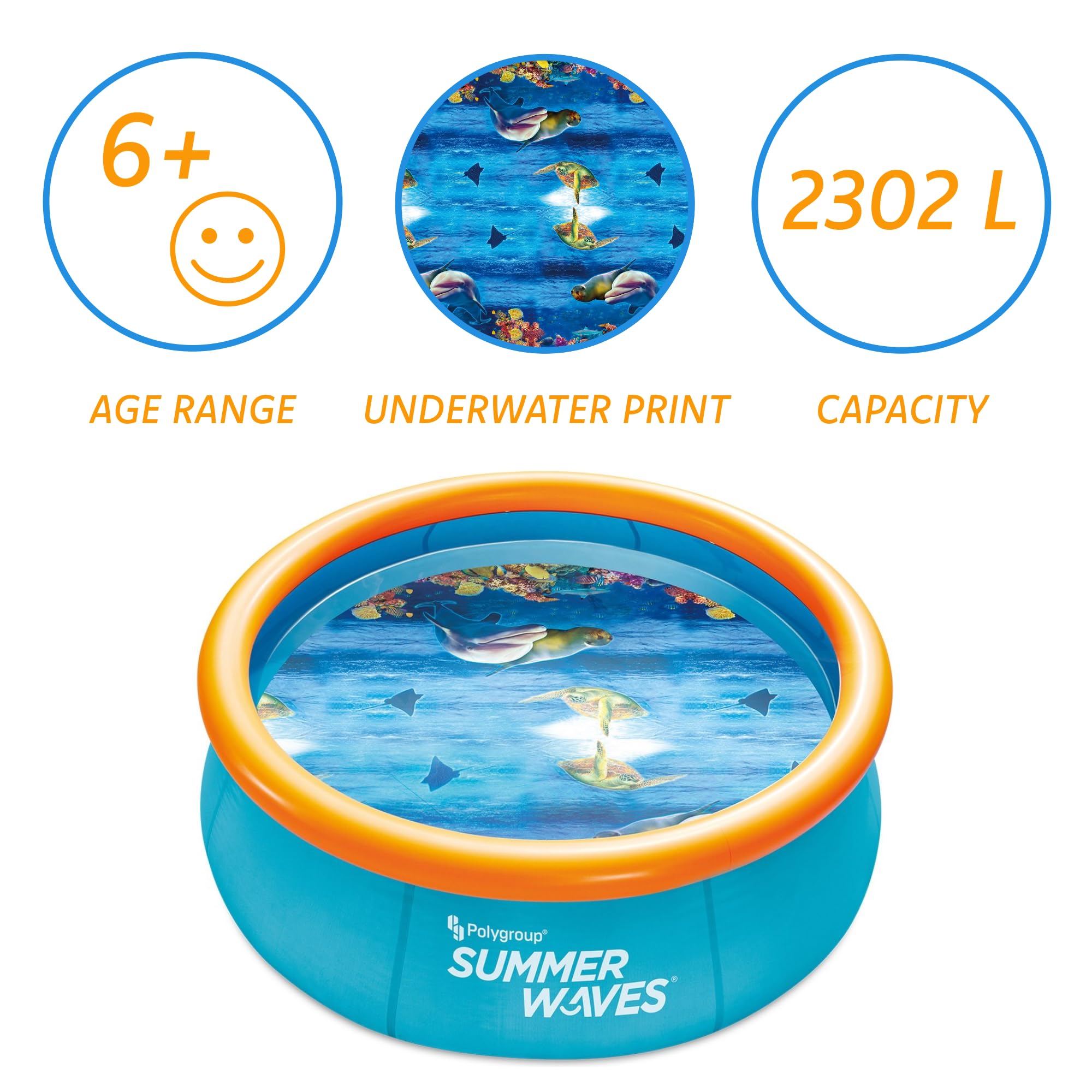 Summer Waves Piscina Desmontable Hinchable Familiar, Piscina de Jardín Redonda 3D, Incluye 2 Gafas, 2.44 M x 76 CM