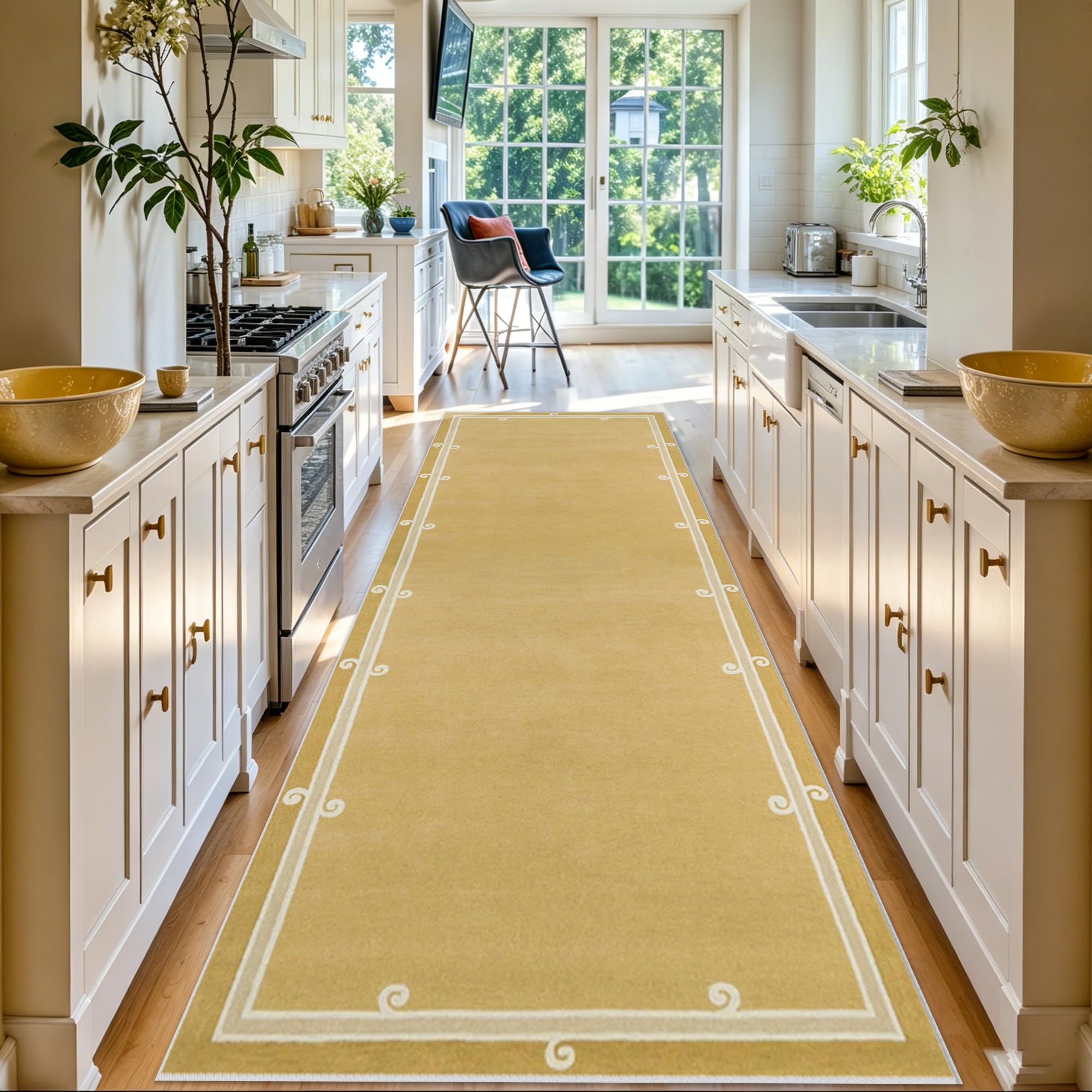 Tapis Couloir Long Tapis Cuisine Devant Evier 60 x 220 cm Jaune