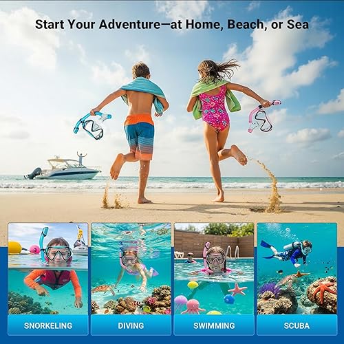 Miniatura 7 de Snorkel Mask Set, Dry-Top Snorkel Set Scuba Diving Mask, 180 Panoramic Wide View, Professional Breathing Freely Snorkeling Gear Kit with Nose Cover