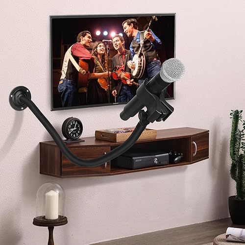 Miniatura 5 de Soporte de brazo de micrófono de 23.6 pulgadas23.6 in de cuello de cisne, soporte de pared para brazo de micrófono, clip de micrófono de base de