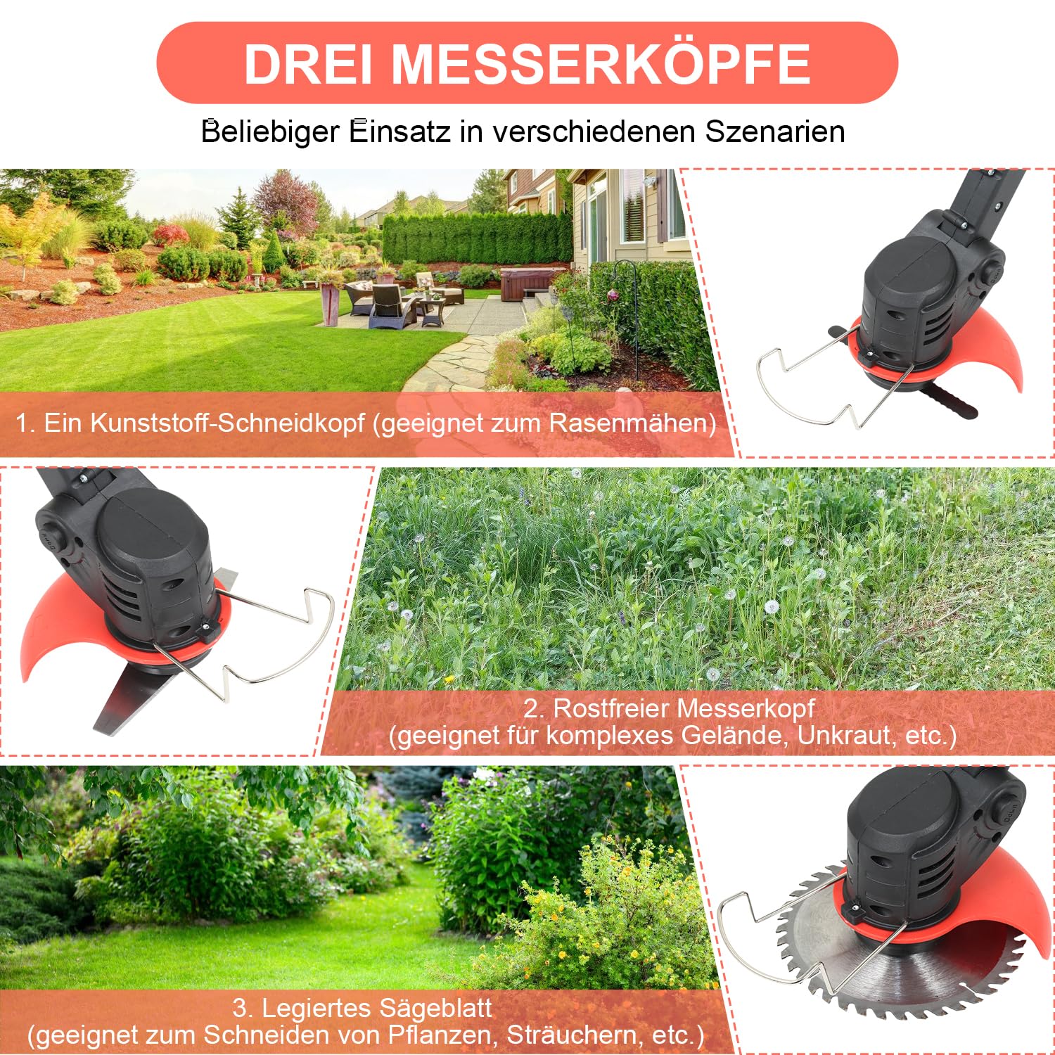 Eulenke Desbrozadora de césped con batería, incluye 2 baterías de 1,5 Ah y cargador, 2 en 1, 18.000 rpm, 24 V, cortador de bordes
