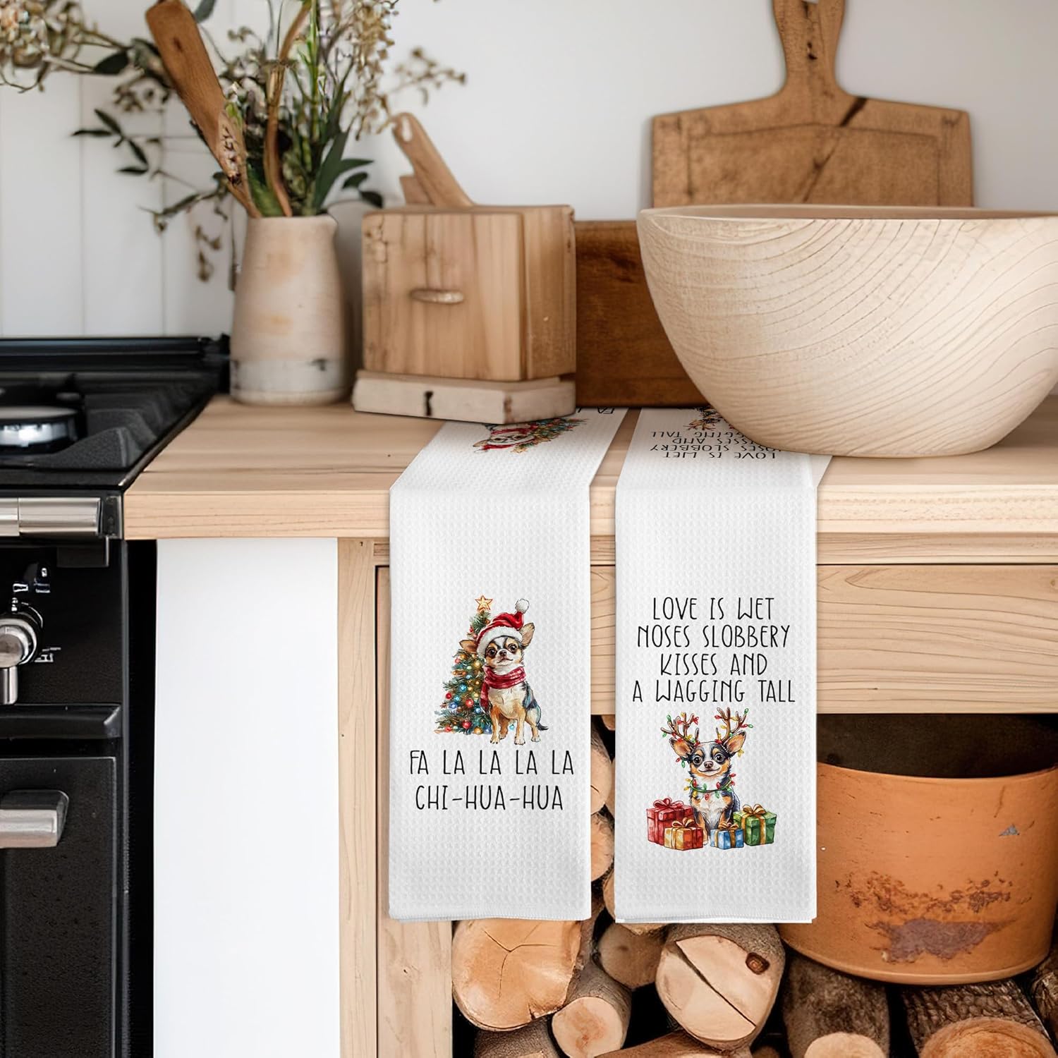 Funny Christmas Chihuahua Kitchen Towels, Chihuahua Gifts for Women Dish Tea Towels for Kitchen, Dog Mom Lovers Owner Gifts Decorative Hand Towels for Bathroom Decor, 16x24 Inch Set of 2 - Image 4
