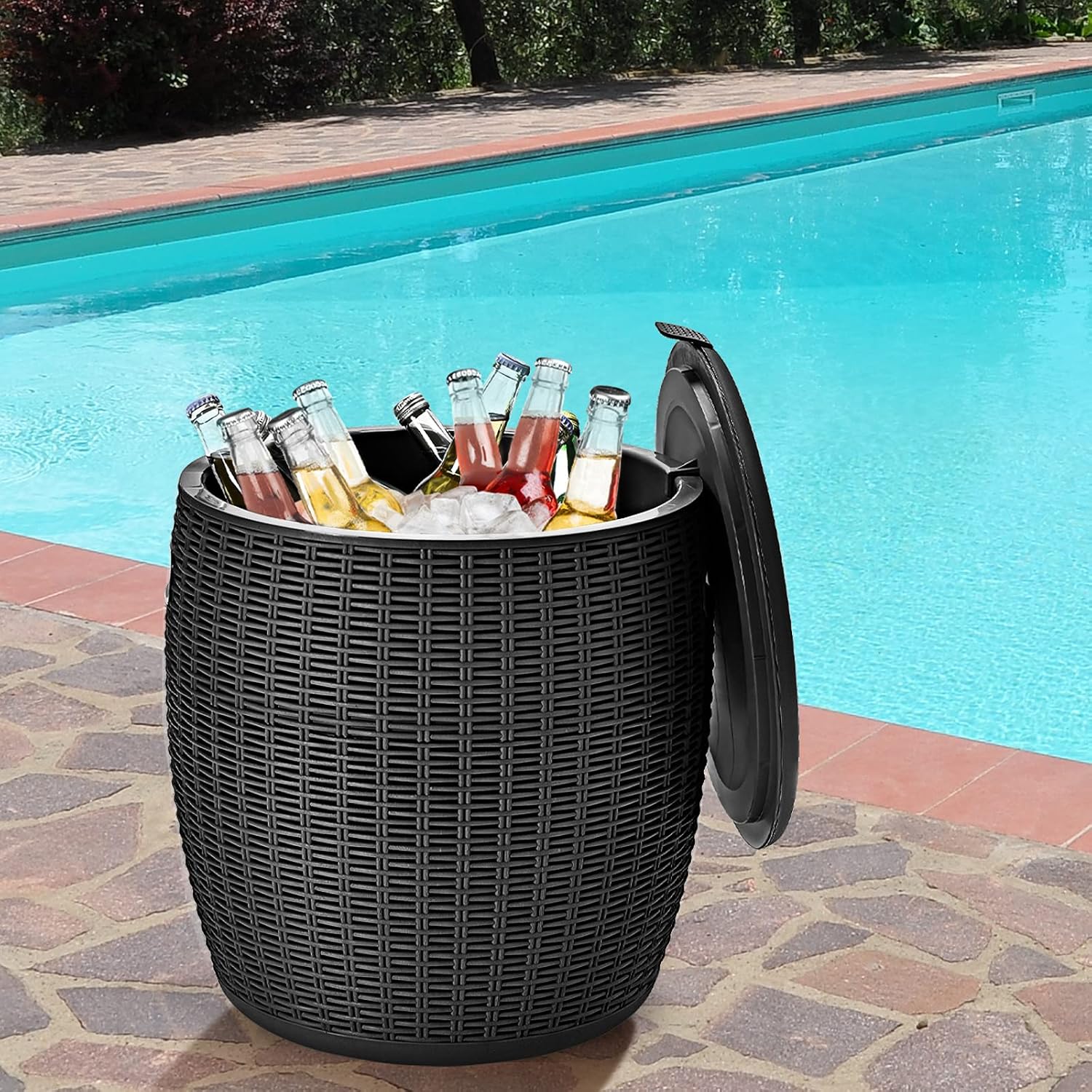 Tangkula 12 Gal Cooler Bar, Patio Wicker Ice Cool Bar Table, Outdoor