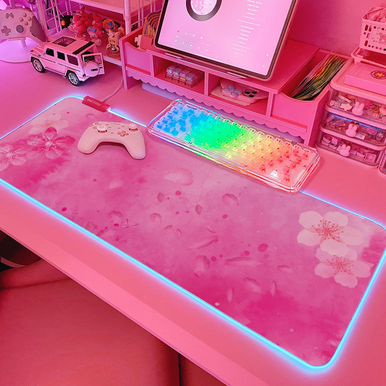 JMIYAV RGB Cherry Blossom Gaming Mouse Pad Pink