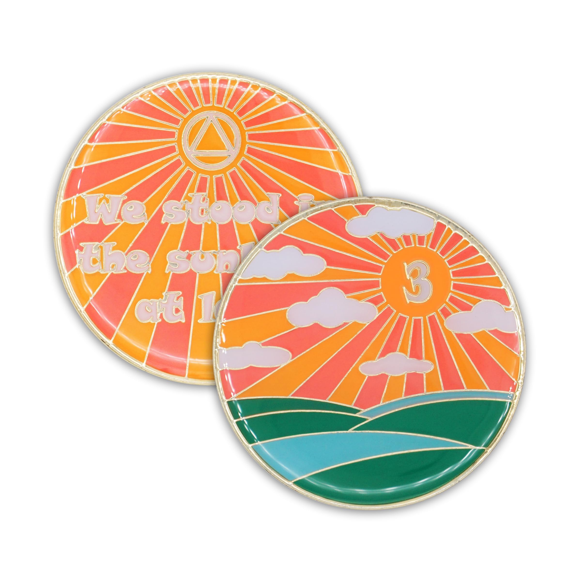 3 year sobriety chip  sunlight of the spirit aa coin recovery gift affirmation token  glow in the dark gold plated medallion