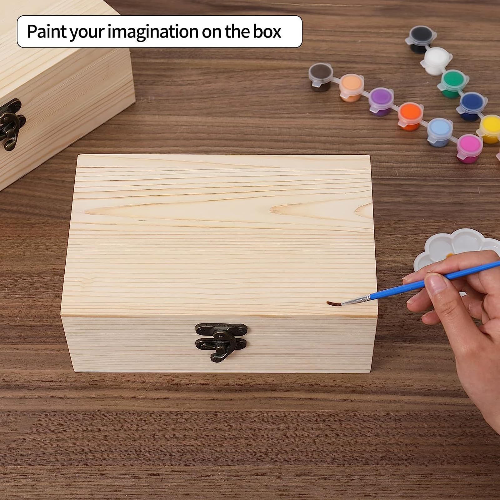 Anktily Confezione da 4 scatole in legno grezzo, rustiche, piccole scatole in legno con chiusura di bloccaggio, organizer per fai da te, decorazione per la casa, 15 x 10 x 5 cm