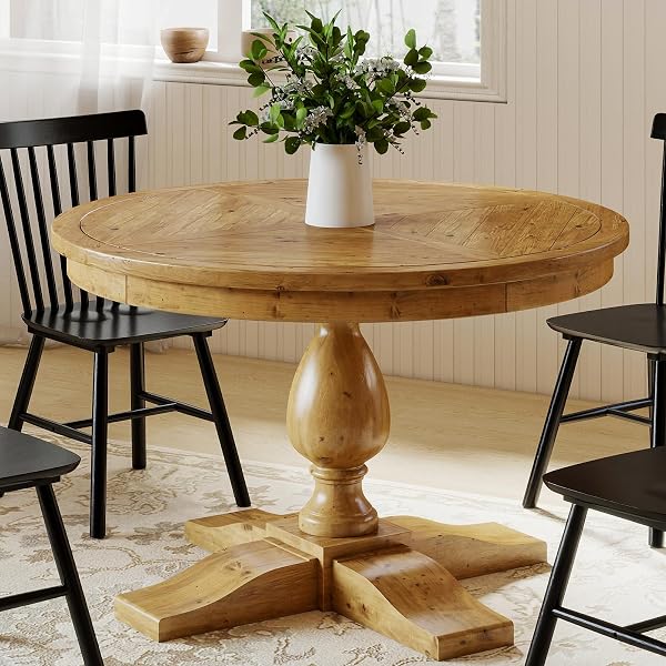 Beautiful Round Kitchen Table Ideas for Every Home 173 Reclaimed Wood Carved Pedestal Table