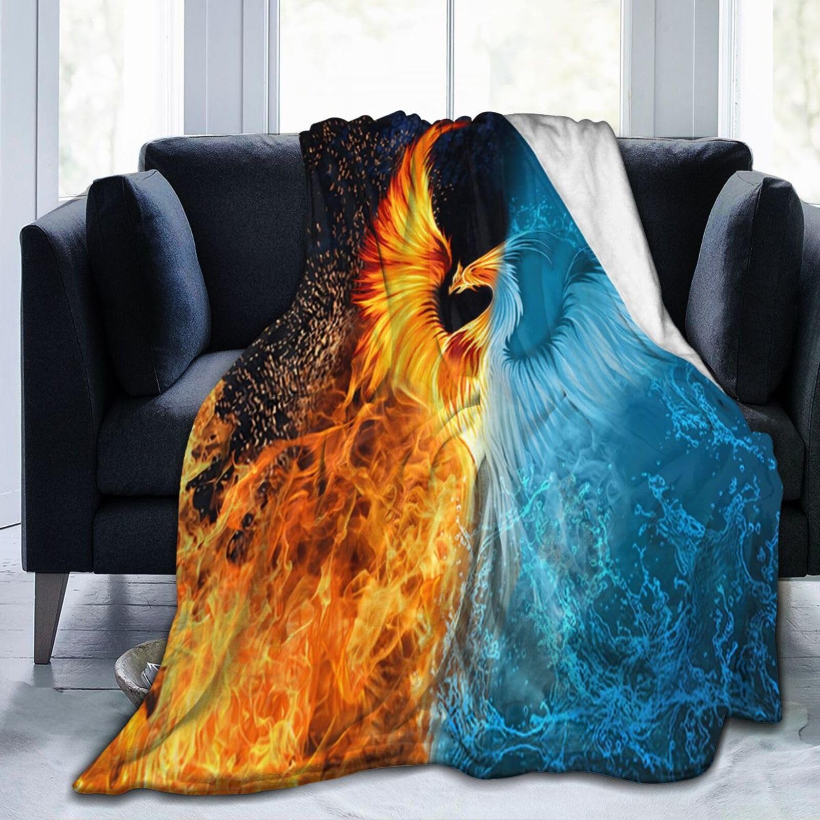 LUYIMAX Funny Fire Burning Rising Phoenix Bird Flannel Plush Throw Blanket Ultra-Soft Air Condition Blankets Blanket Soft Fall Winter Warm Fleece