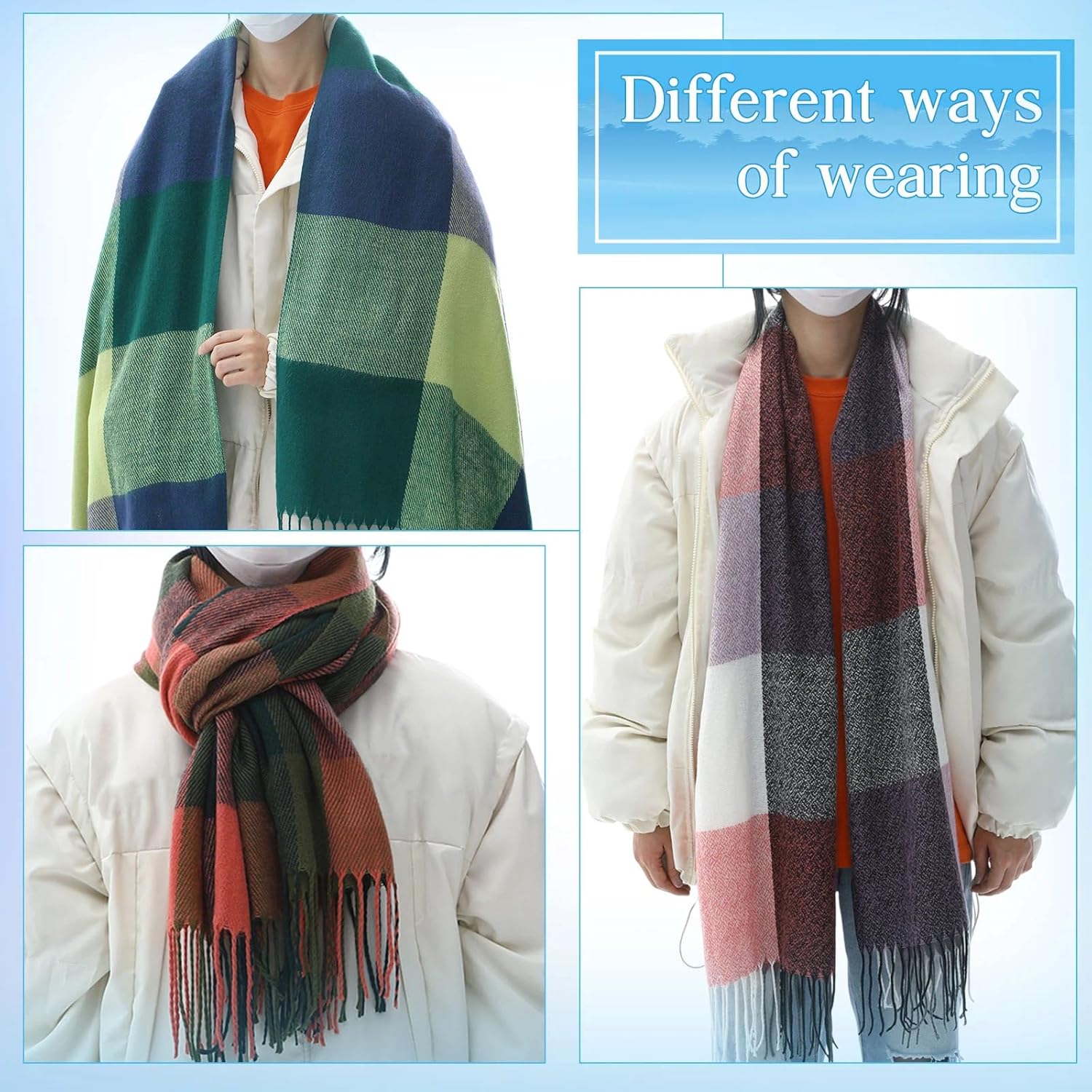 Christmas Women's Plaid Scarf Bulk, Winter Cashmere Feel Blanket Scarf with Tassel Edge Warm Thick Large Wrap Shawls Gifts for Women Men Cold Winter Weather - Image 7