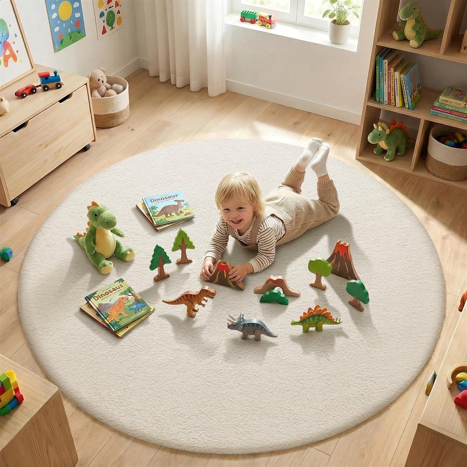 Sour Lemon 4ft Round Rugs for Bedroom, Circle Area Rugs for Living Room, Soft Fluffy Shaggy Carpet for for Living Room Playroom Kids Room Home Decor Aesthetic