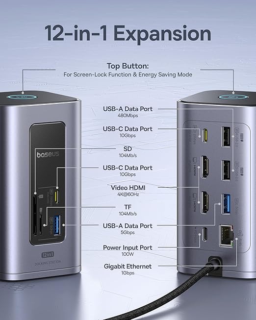 Baseus Docking Station Dual Monitor Nomos Win Air (12 en 1) miniatura 3