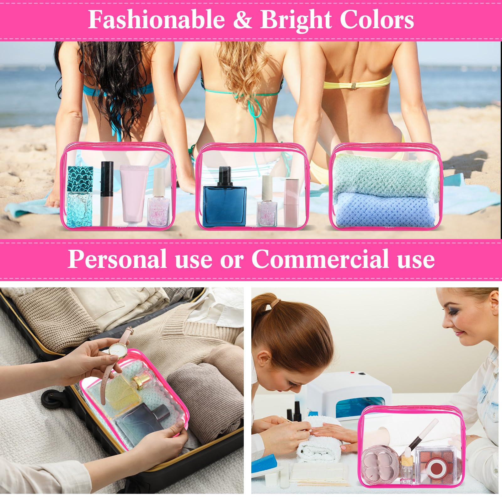 Lot de 60 Sacs de Toilette Transparents approuvés par la TSA - Sac de Maquillage en Vrac - Sac de Voyage - Aéroport - Sac Compact pour Femmes et Hommes