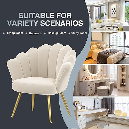 Miniatura 8 de Alunaune Silla decorativa de terciopelo de mediados de siglo, silla de tocador tapizada para sala de maquillaje, moderna silla con brazo de barril