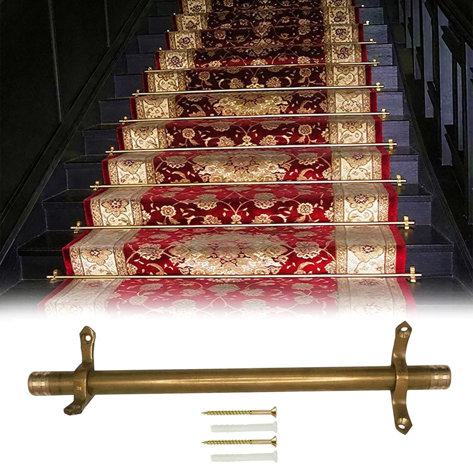 asdchZen Stair Carpet Rod,Adjustable Brass Stair Rods For Carpet Runners Bracket Hardware, Durable & Stylish Carpet Accessories For Home & Commercial Use,13pcs-122cm(48in)