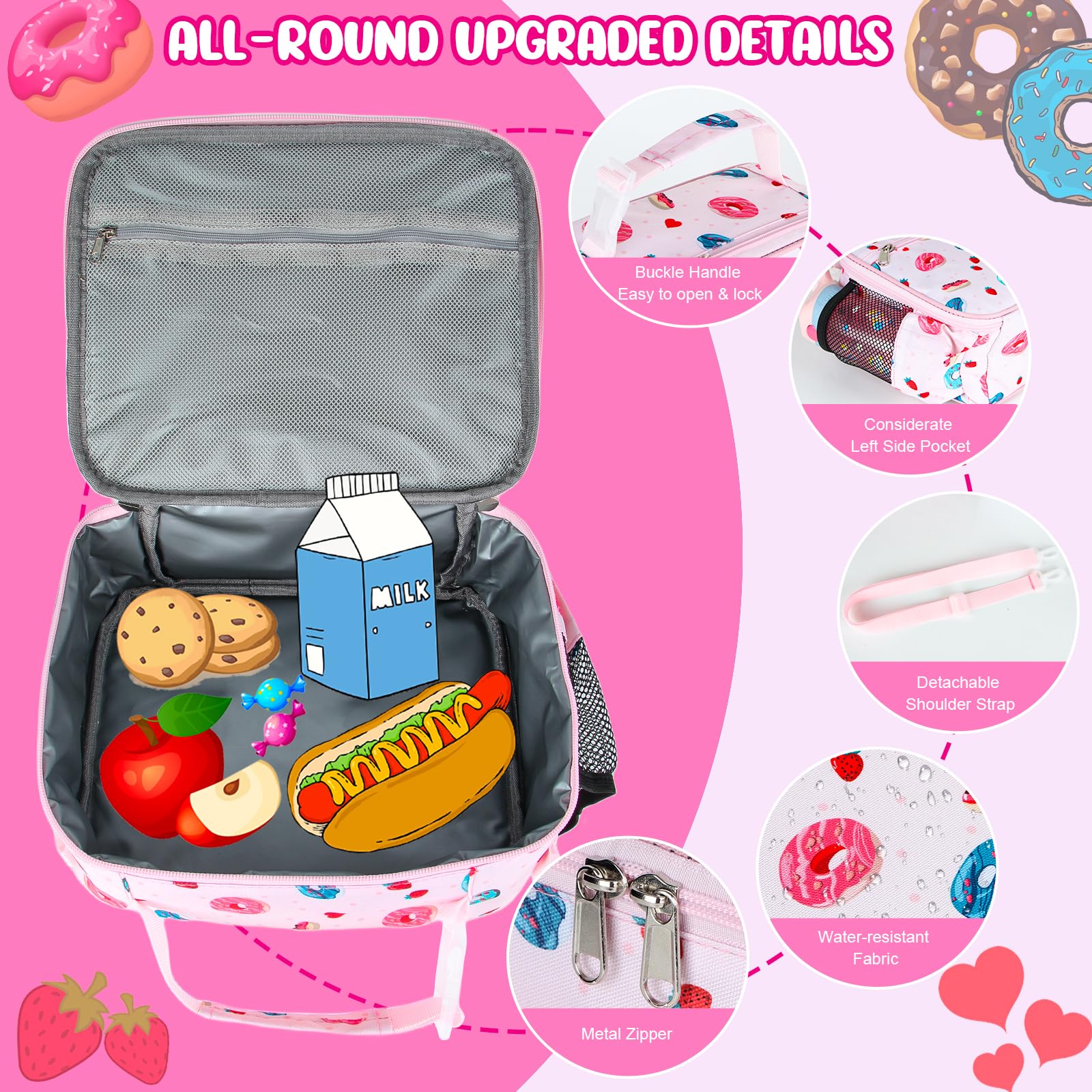 Homtibrm Insulated Lunch Bag, Kids Lunch Cool Bag with Adjustable Strap - Image 4