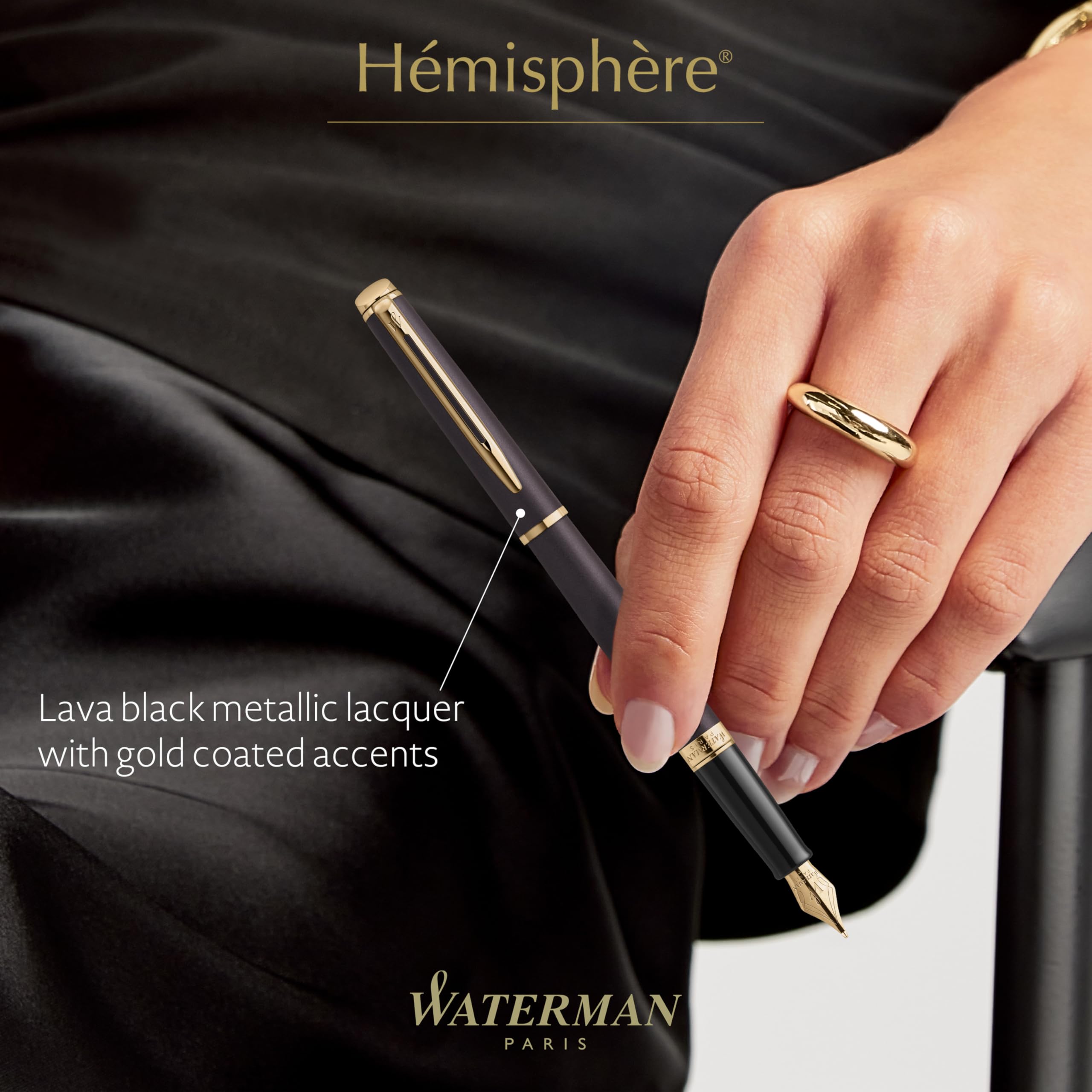 Waterman Hémisphère Penna stilografica | The Understated Edit | Nero lava | punta media in acciaio inossidabile | Inchiostro blu | confezione regalo