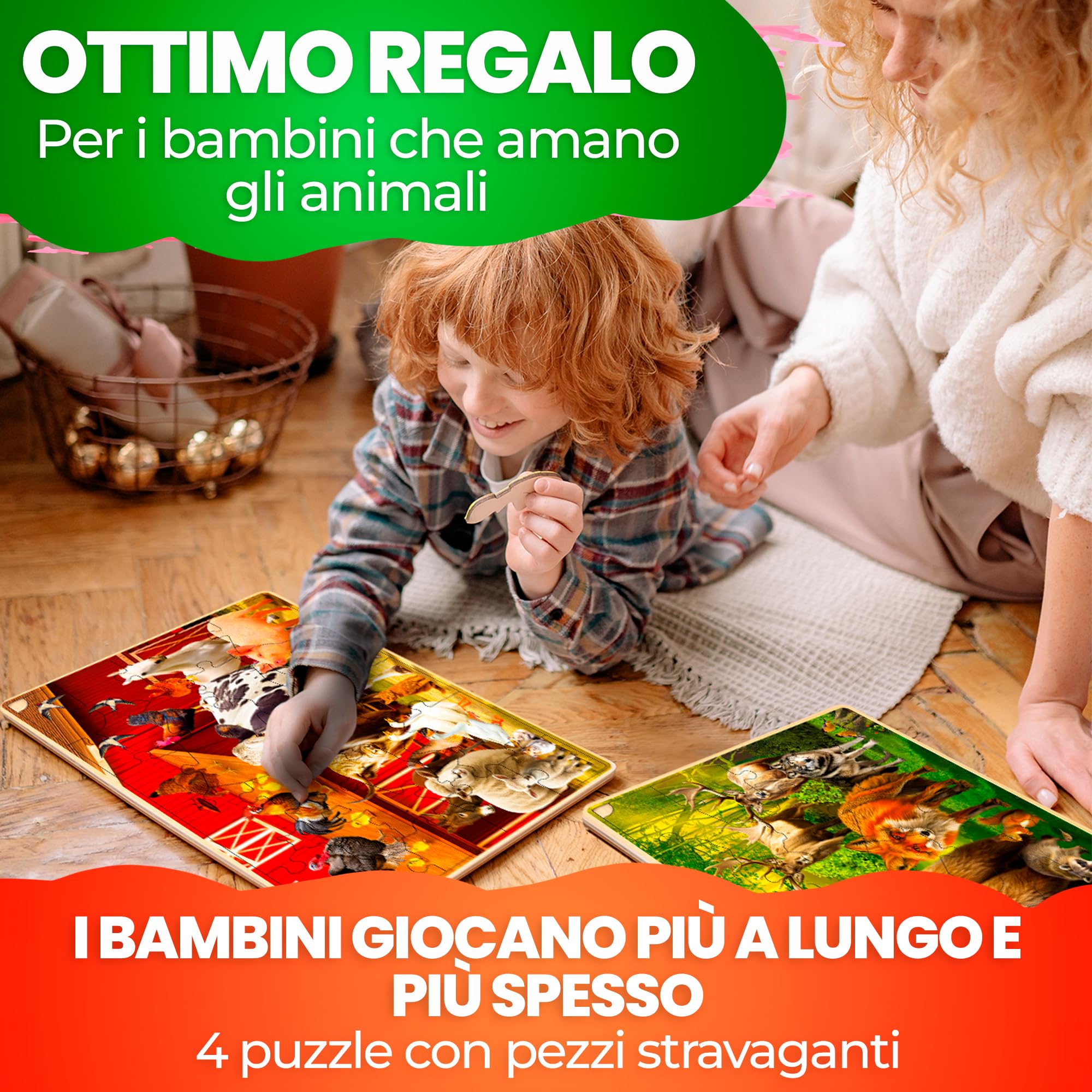 QUOKKA Puzzle Legno Bambini 3 4 5 Anni – 4x48 Pezzi Puzzle Animali Montessori – Gioco Educativo in Legno con Animali Realistici – Regalo per Bambini e Bambine 6 7 8 Anni