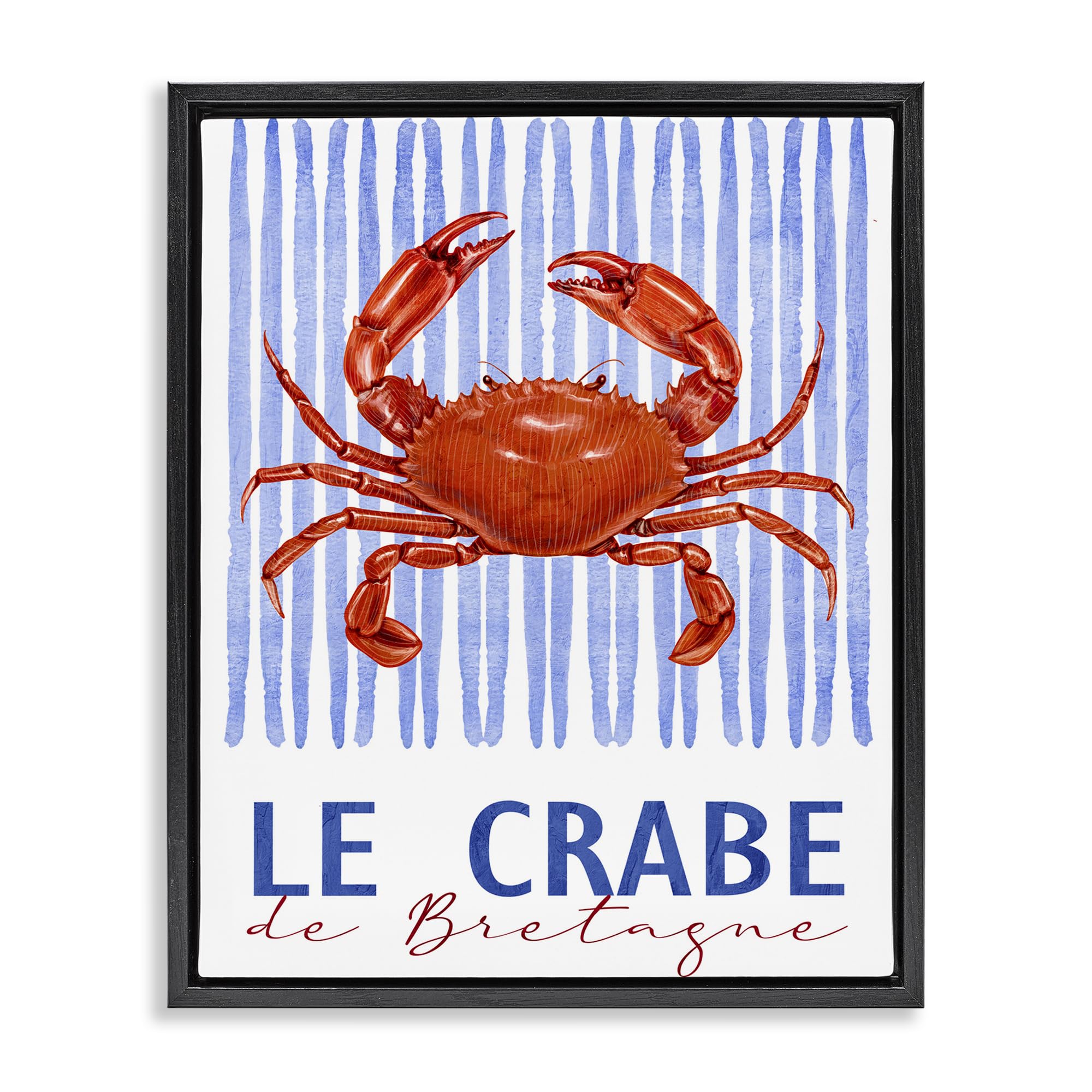 Stupell Industries Le Crabe Nautical Crab 'Le Crabe Nautical Stripes', Floating Frame Canvas Art, Black, 25 X 31 Inches, Easy To Hang And Sturdy, Made In Usa, By Kim Allen