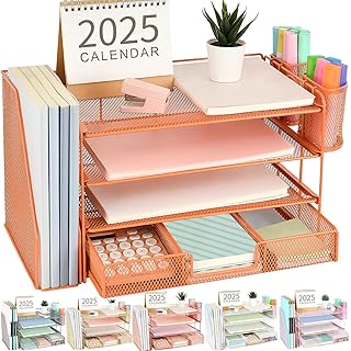 gianotter Paper Letter Tray Organizer with File Holder, 4-Tier Desk Acce...