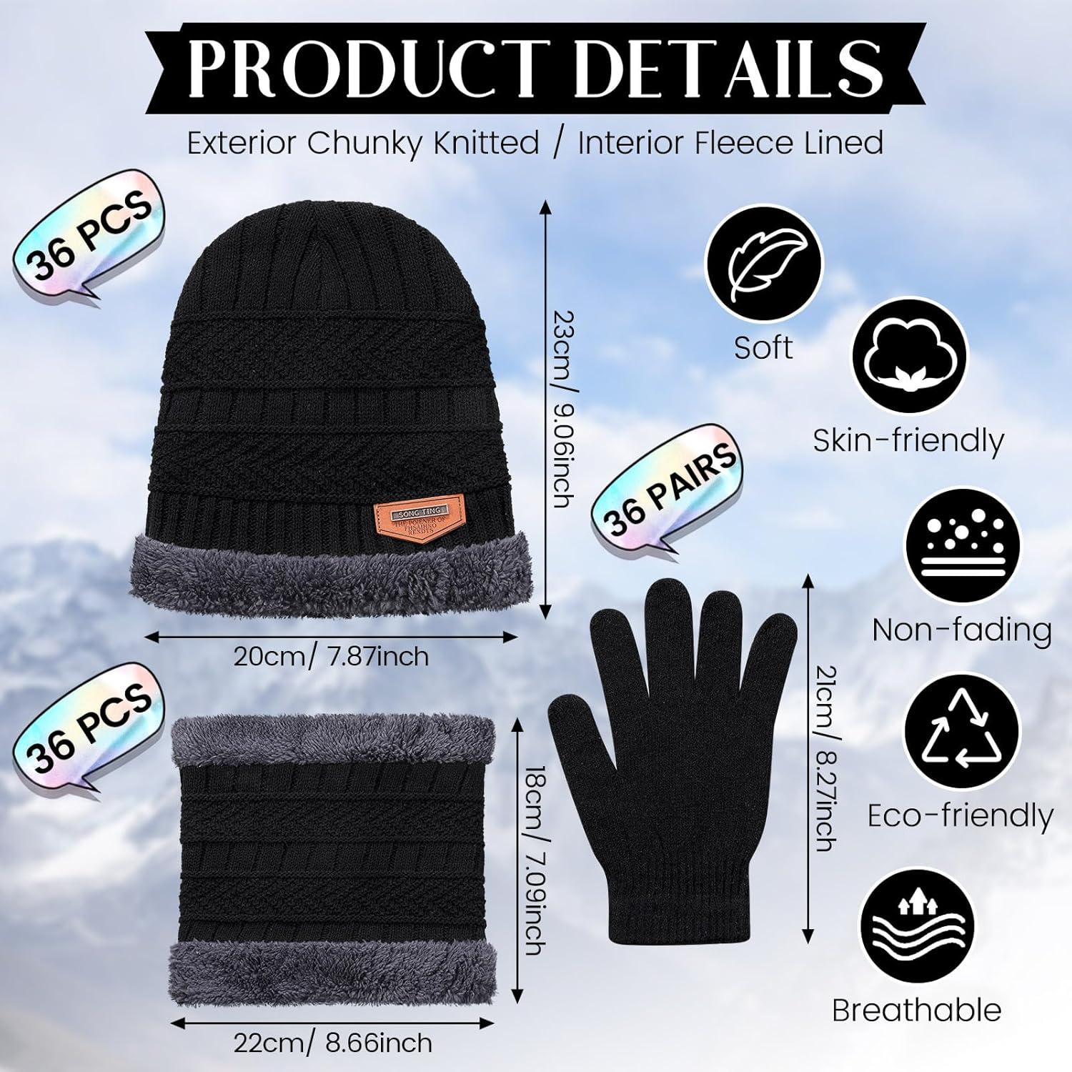 Suhine 108 Pcs Winter Beanies Hat Glove Scarf Sets Unisex Cap Bulk Fleece Neck Warm Scarves for Homeless Women Men - Image 3