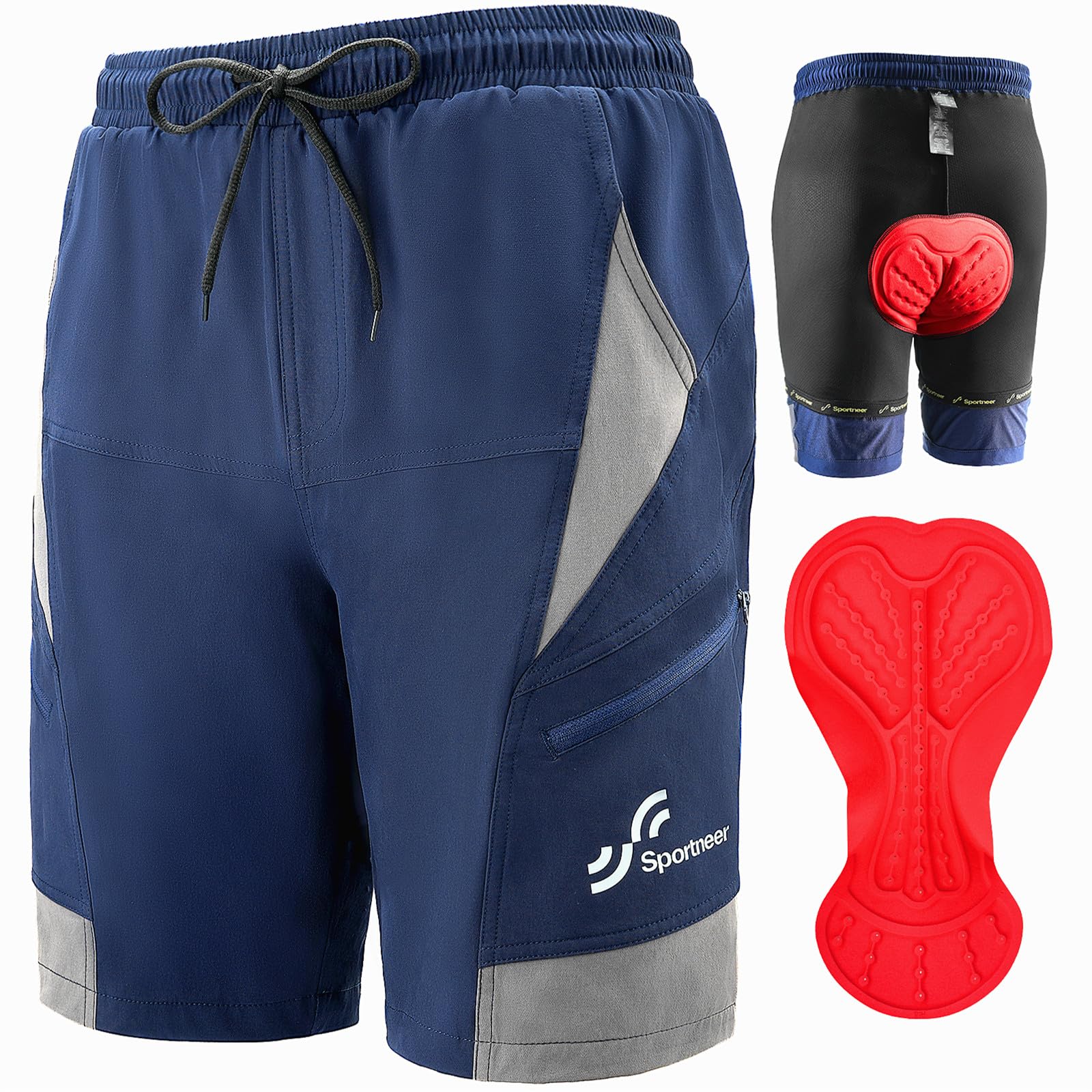 Sportneer Herren MTB Shorts MTB Herren gepolstert Fahrrad-Shorts für Herren, 3D gepolsterte Mountainbike-Radhose, Mountainbike, Fahrrad, Sport für Outdoor-Radfahren