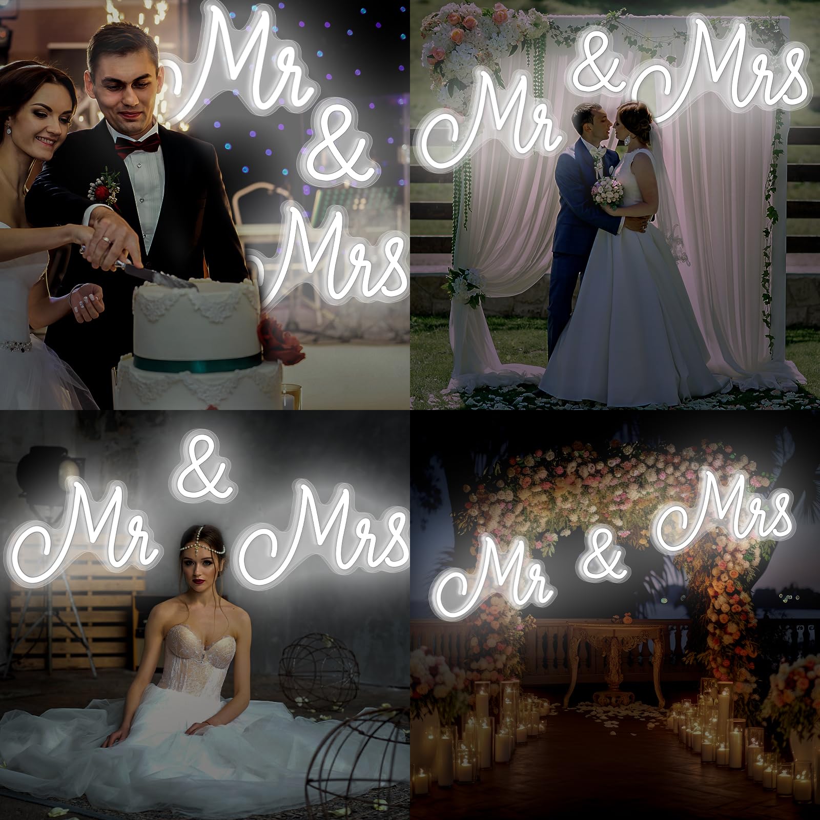 Letrero de neón para boda, luz de neón LED, telón de fondo para decoración de pared, letrero USB Mr and Mrs, decoración de recepción de boda, regalos para aniversario, banquete de compromiso