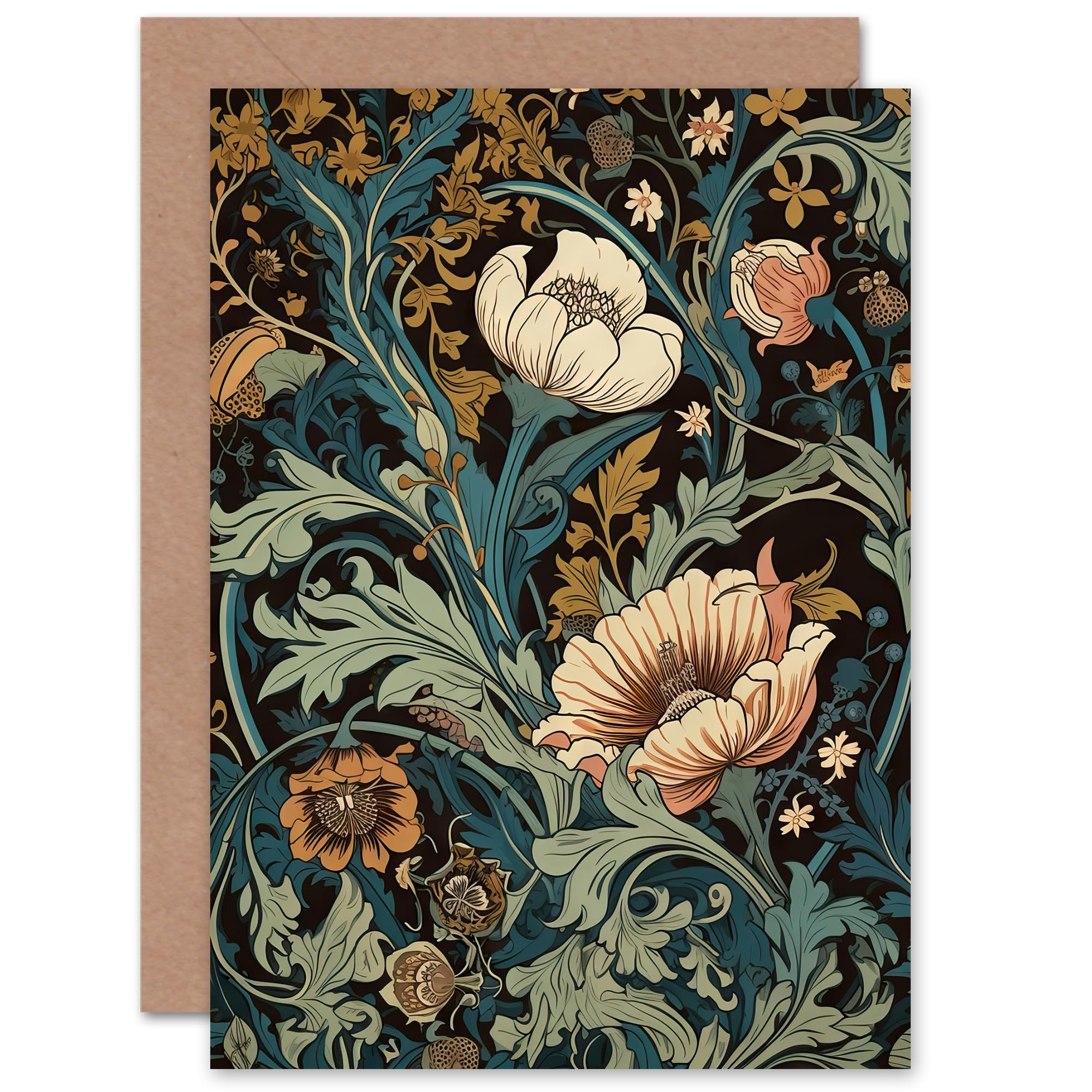Artery8 Flowers and Leaves Modern Art Nouveau for Wife Her Mum Sister Daughter Mom Gran Nan Birthday Thank You Mothers Day Blank Art Greeting Card