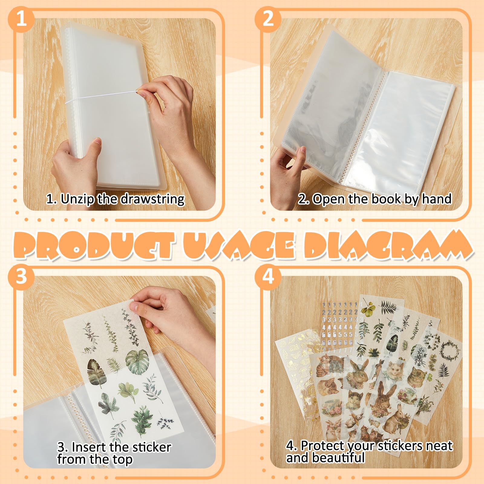2 sztuki, 4,8 x 24,6 cm, duży, przezroczysty, organizer do przechowywania, książka, wielokrotnego użytku, do przechowywania, do planera, scrapbookingu, naklejek, dwustronnych, 50 stron