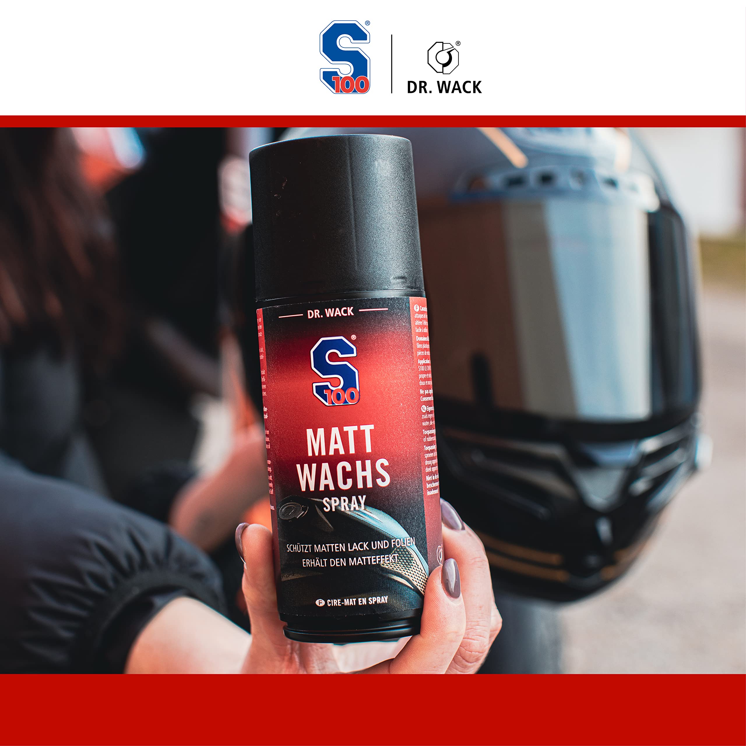 DR. WACK S100 Matt wosk w sprayu 250 ml – wosk motocyklowy z efektem perlenia – wosk w sprayu zapewnia długotrwałe czyszczenie lakieru – powłoka motocyklowa – do lakierów matowych i folii – wysokiej