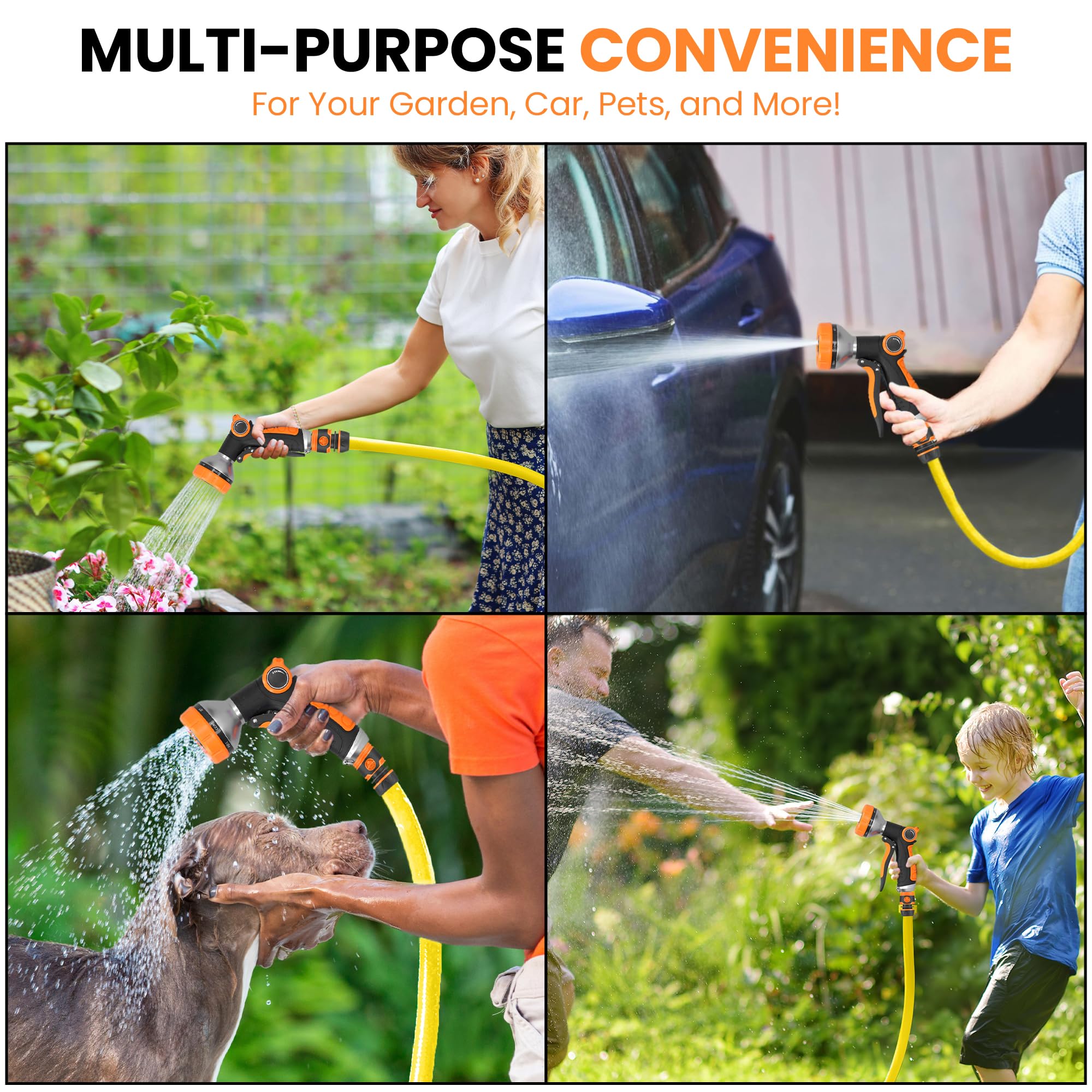 Kit de ducha para perros al aire libre de 5 piezas que incluye manguera de jardín de 2,5 m, conector de manguera, conector de grifo y pistola pulverizadora, manguera de ducha para perros, estación de