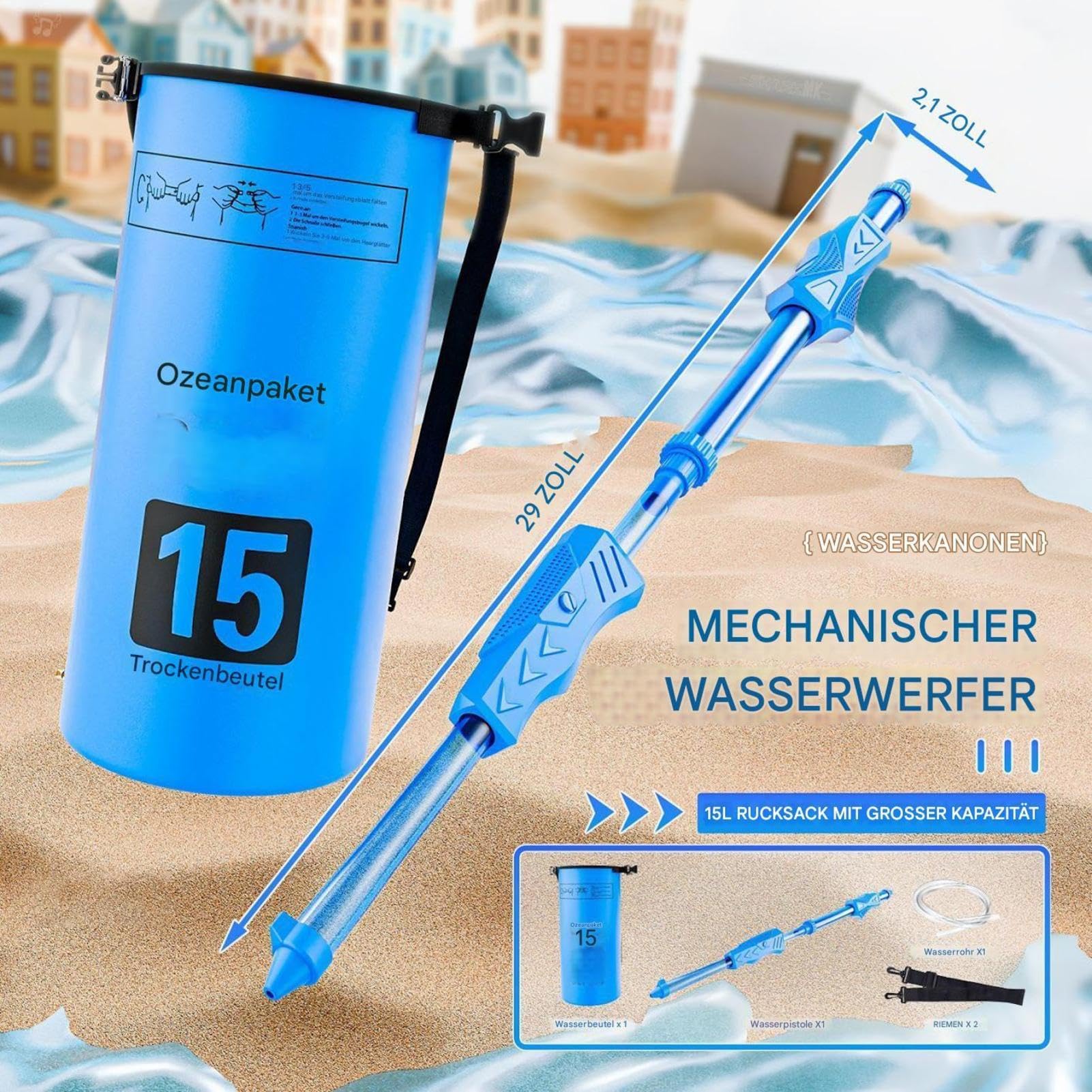 Generisch Feuerwehr Wasserspritze Mit Verstellbarer Düse, Wassertank Und Schultergurt, Wasserschlacht, Sommer, Gartenparty, Wasserspritzpistole, Wasserkanone, Wasserpistole - 40x14x10cm