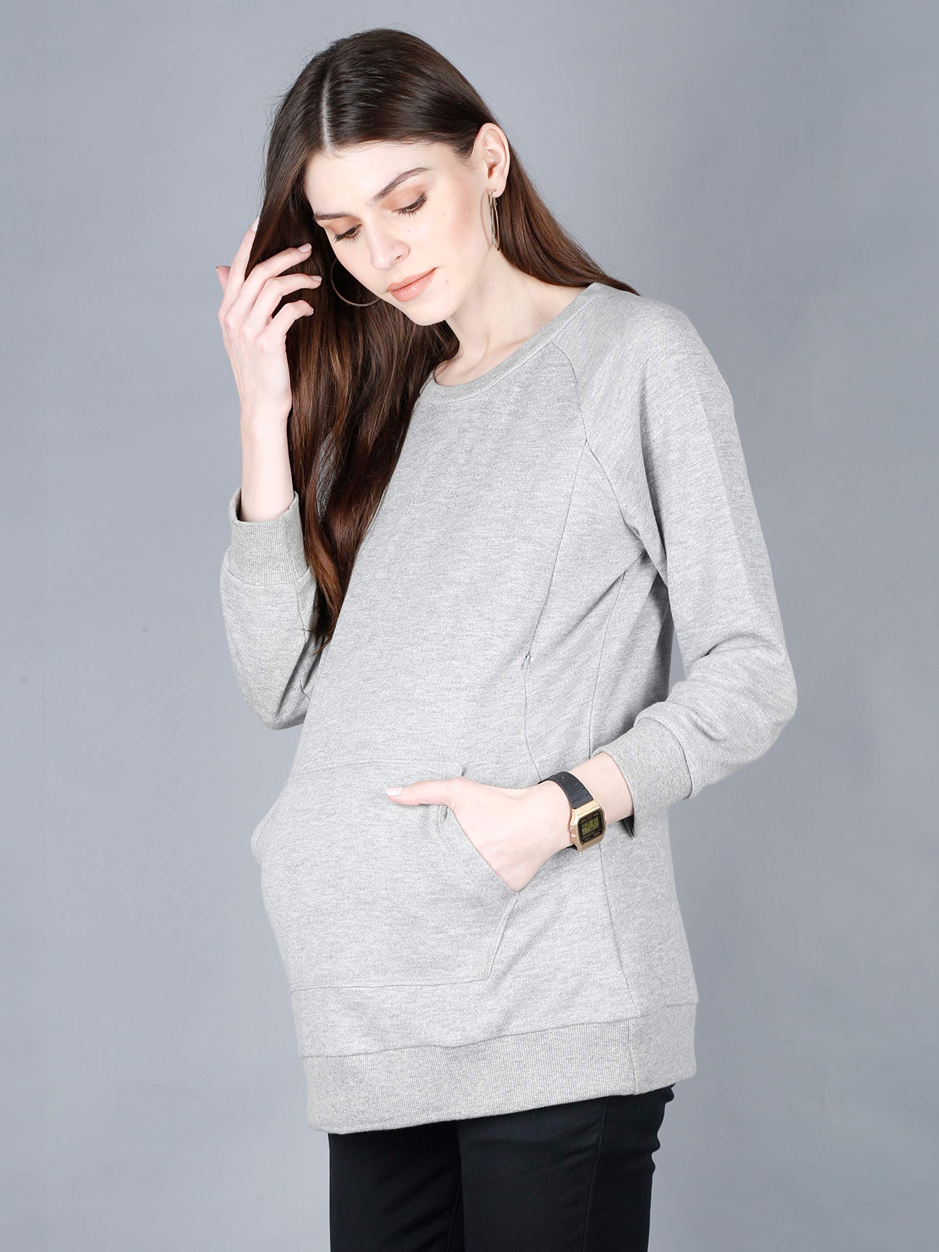 The Mom Store Maternity & Nursing Sweatshirt (Grey, XL) 1