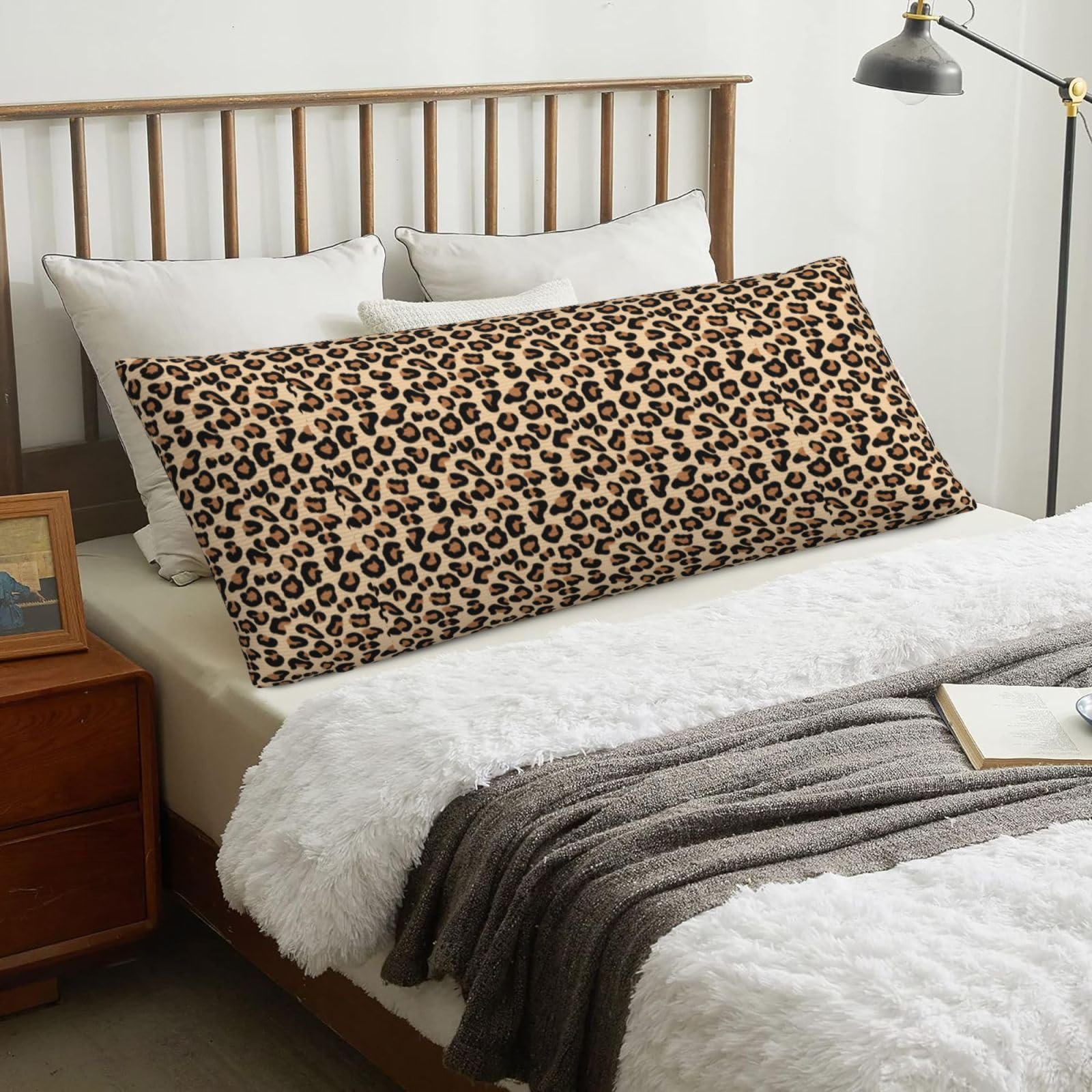 Leopard Print Black Brown Rust And Tan, Body Pillow Cover with Zipper,Long Body Pillowcase 20 x 60 in