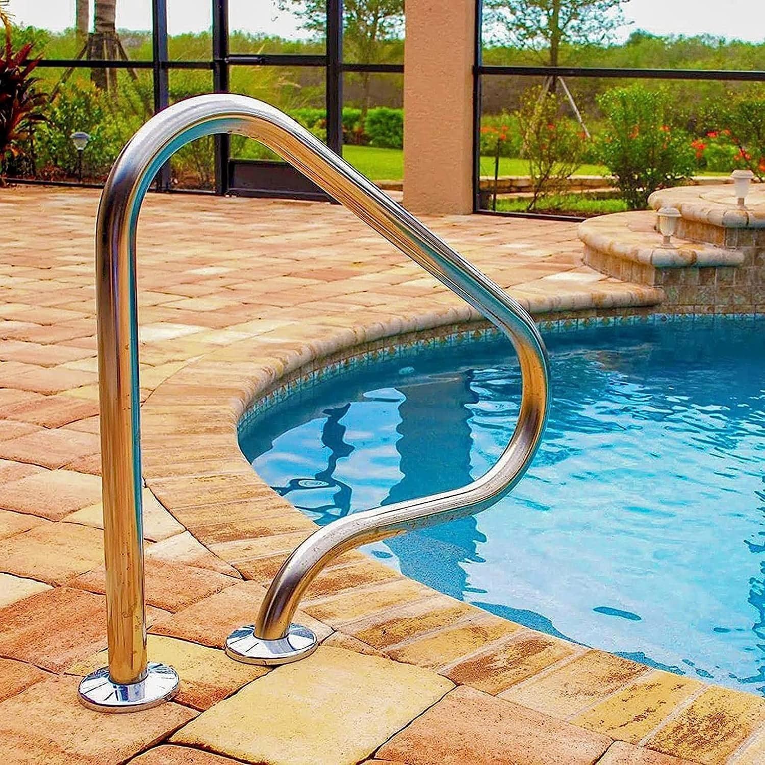 Swimming Pool Safety Hand Rail Swimming Pool Handrails, 304 Stainless Steel Safety Grips Complete Accessories Pool Ladder Spa Handrails for Inground Pool Entry(1pcs)