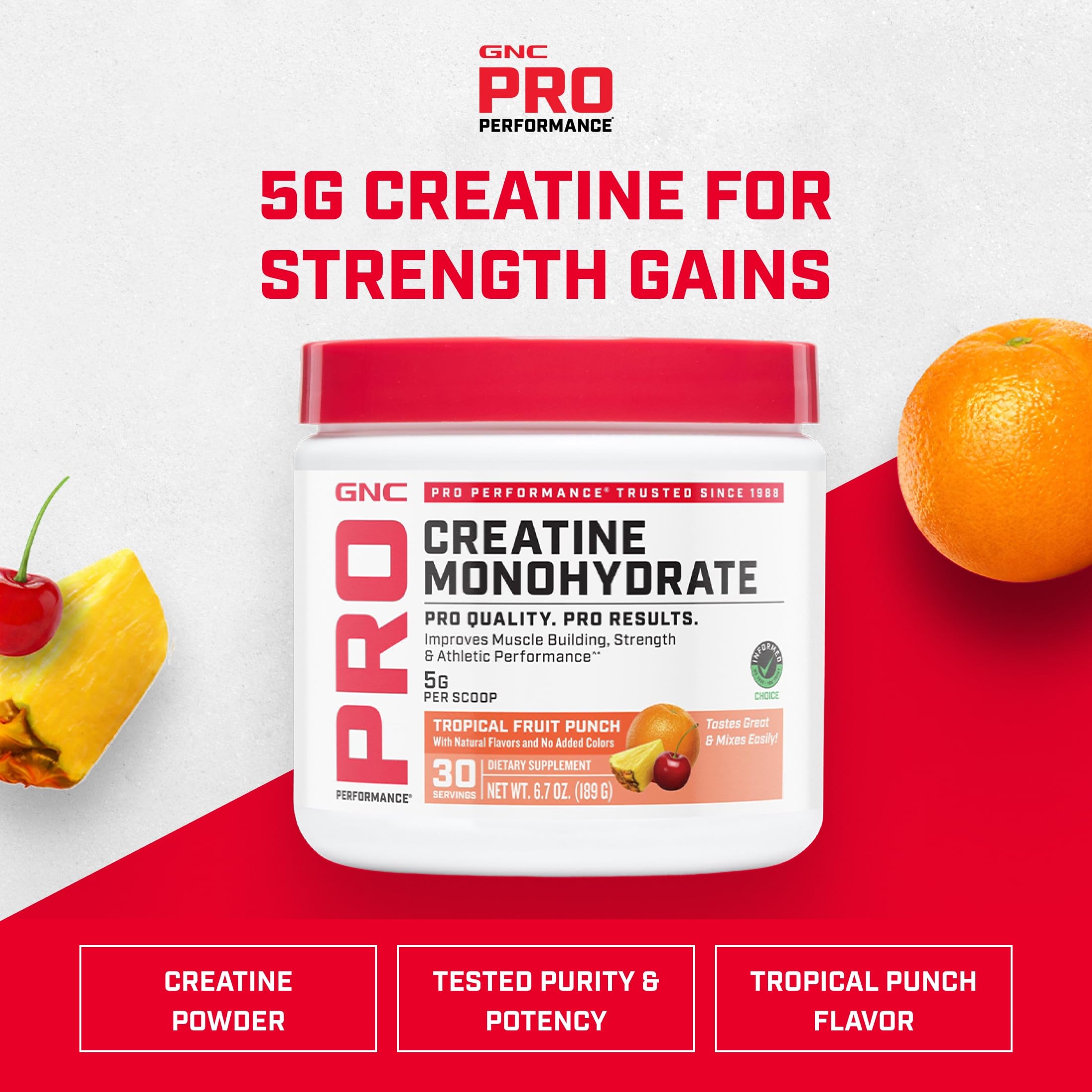 GNC Pro Performance Micronized Creatine, Tropical Punch, 30 Servings — Amazon image 2