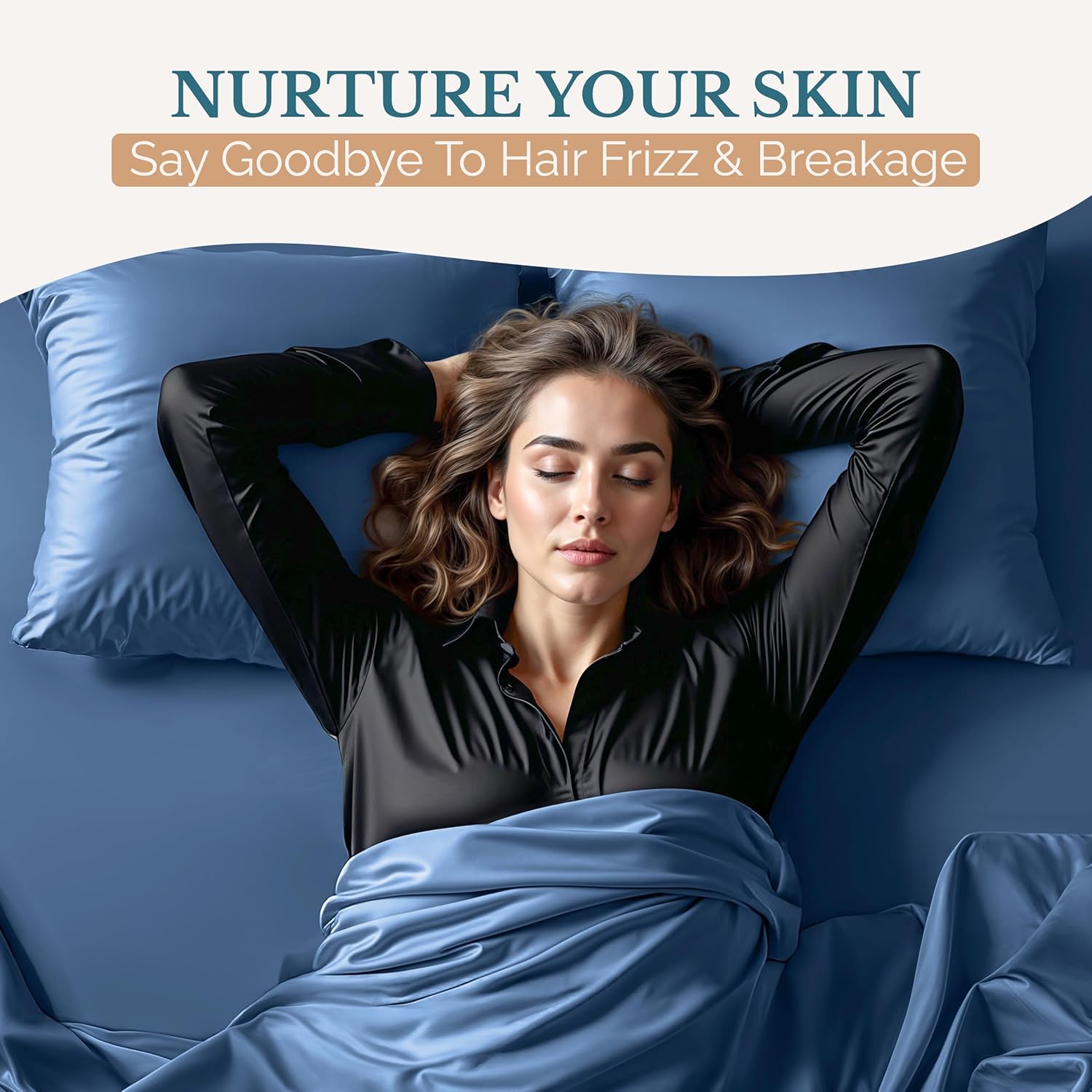 Casa Platino Satin Sheets Cal King Size - Smooth Cal King Sheets with 15 Inch Deep Pocket Fit, Silky Soft, Great for Hot Sleepers, Helps with Hair Protection, Wrinkle-Resistant - Dark Blue