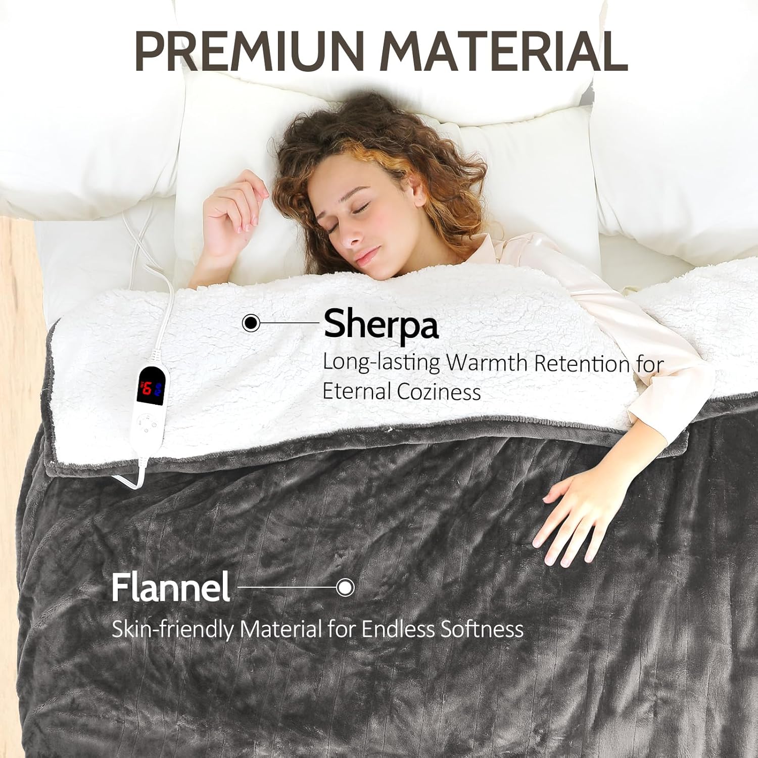 HOW'S MY HOUSE Heated Blanket Throw 50" x 60", Electric Blanket with 12 Time Settings & 6 Heating Levels, Over-Heat Protection, Flannel Sherpa Super Cozy with ETL Certification, Gray - Image 3
