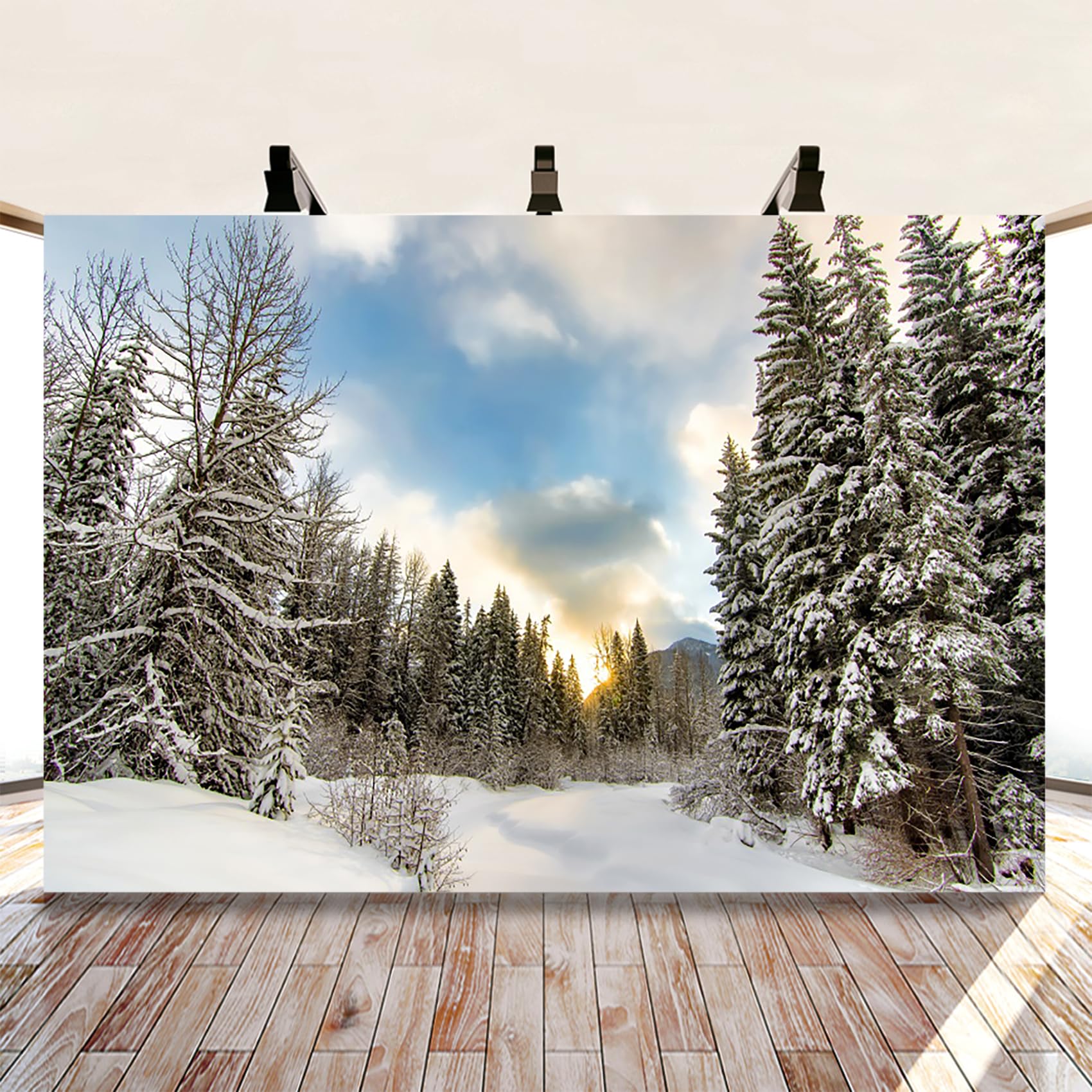 3x2m Nieve Invierno Fotografía Fondo Pinos Bosque Mundo Maravilloso Fondo por Recién Nacido Baby Shower Navidad Año Nuevo Partido Decoración Bandera Retrato Foto Puesto Accesorios, Vinilo