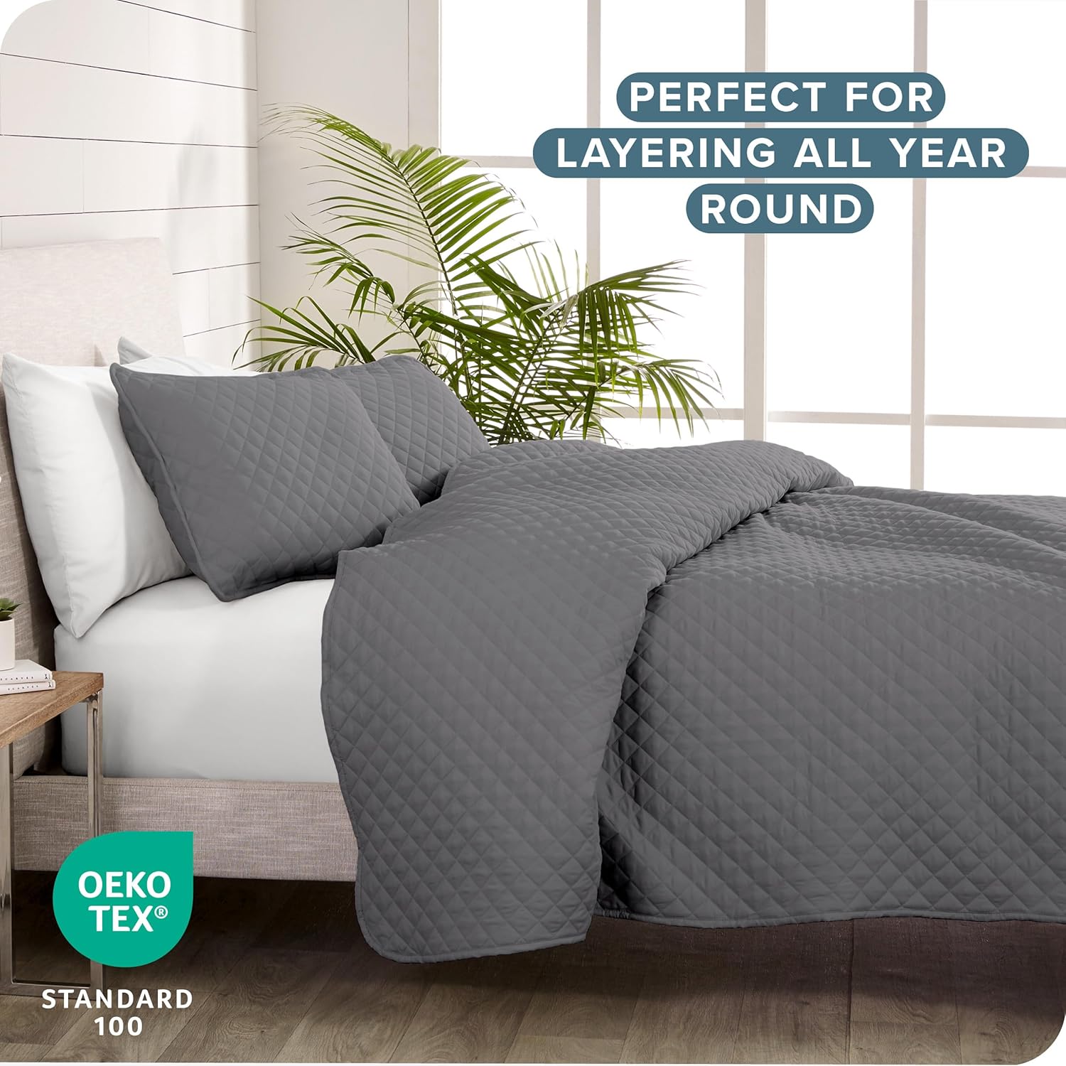 Gray Diamond Stitched Microfiber Twin Coverlet Set