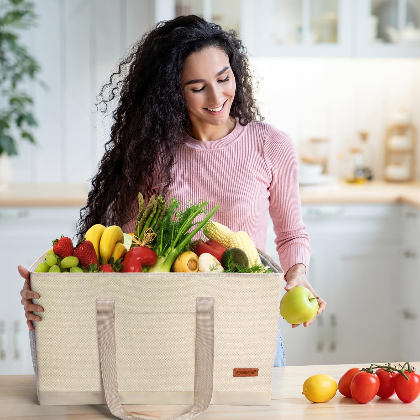 Borsa Della Spesa Riutilizzabile MHOMER 50L Impermeabile - Grande Capacità, Pieghevole, Tracolla Robusta - Verde