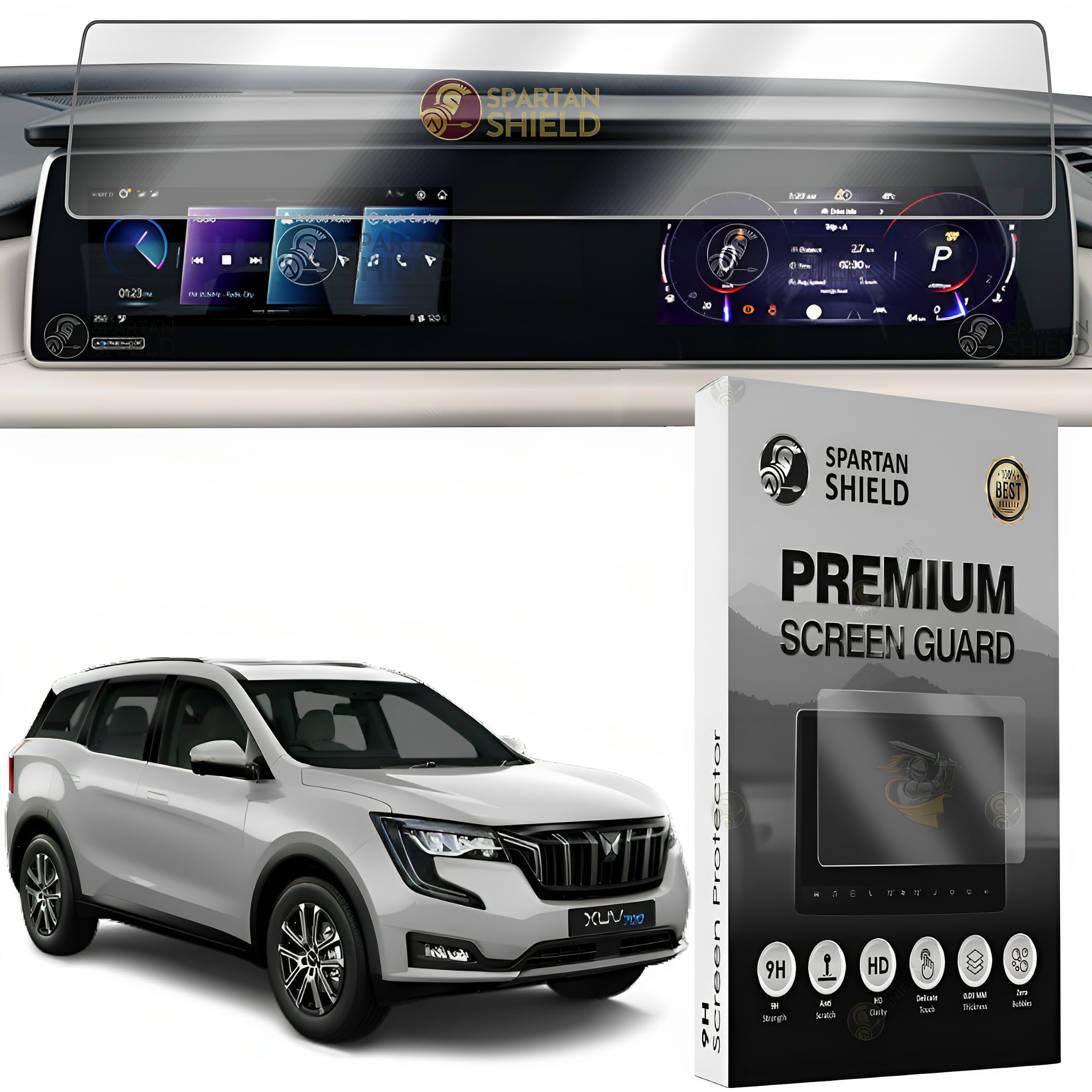 Spartan Shield Screen Guard For MAHINDRA XUV 7XO | Previously 700 || AX3 AX5 AX7 AX7 LUXURY PACK Models || Triple Infotainment & Instrument Cluster Touchscreen Protector [Not Tempered Glass] (XUV700 [2021-2025])-image-23