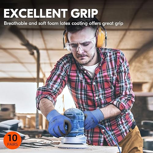 Miniatura 5 de Vgo... 10 pares de guantes ANSI A3 resistentes a cortes para protección de manos, guantes de trabajo y jardinería con revestimiento de látex (talla