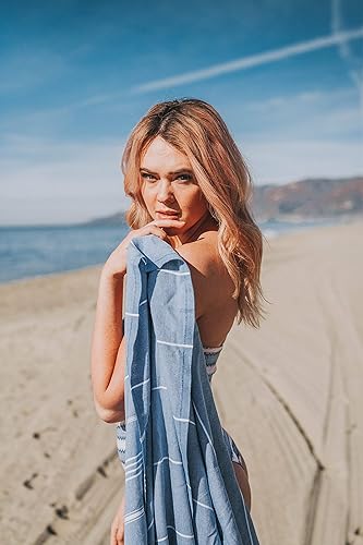 Miniatura 6 de Bersuse toalla turca de Anatolia de algodón 100%, toalla fouta peshtemal para playa y baño, peshtemal clásico a rayas, 37 x 70 pulgadas, padre