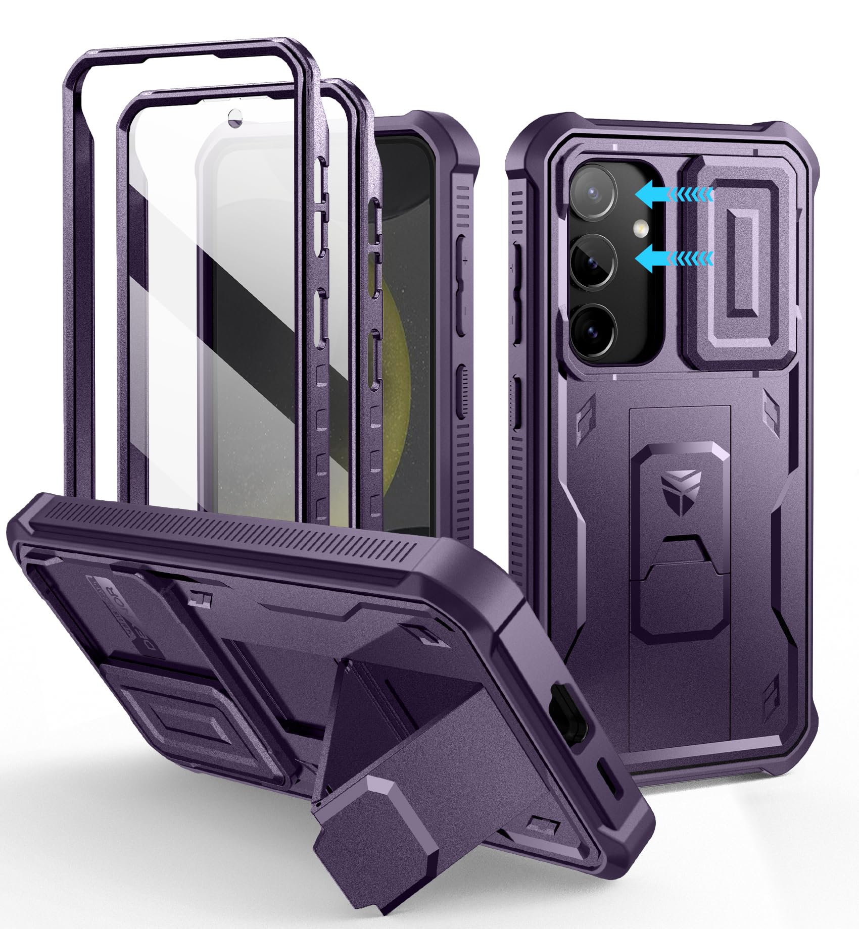 Dexnor for Samsung Galaxy S24 Case with Built-in Slide Camera Cover & Screen Protector & Kickstand, Heavy-Duty Shockproof Rugged Case Full-Body Bumper