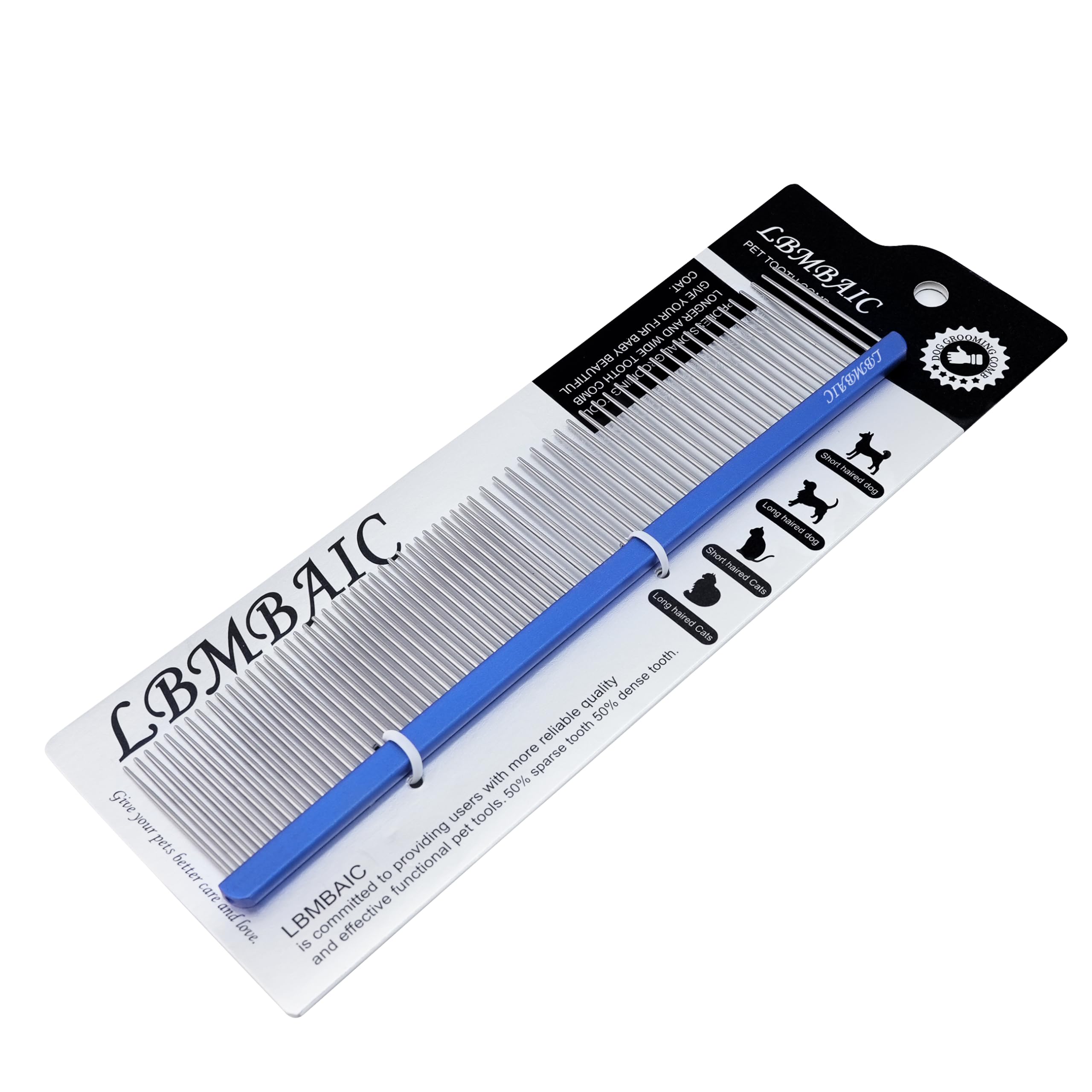 Peine de aseo de metal para perros con dientes largos y anchos, peine profesional para perros, reduce el pelo suelto, enredos, nudos y alfombrillas. 7.5 pulgadas