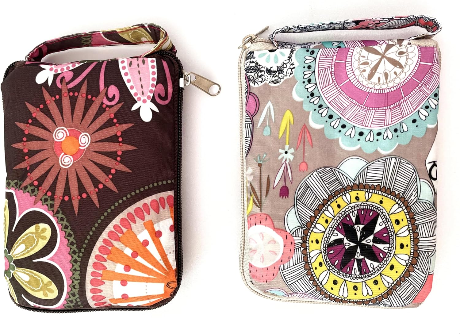 NC Large Foldable Waterproof Lightweight Durable Reusable Grocery Tote Bags, Sturdy Daily Shopping Tote Bag, Colorful Floral Style with Zipper Closure, 2 Pack - Image 9