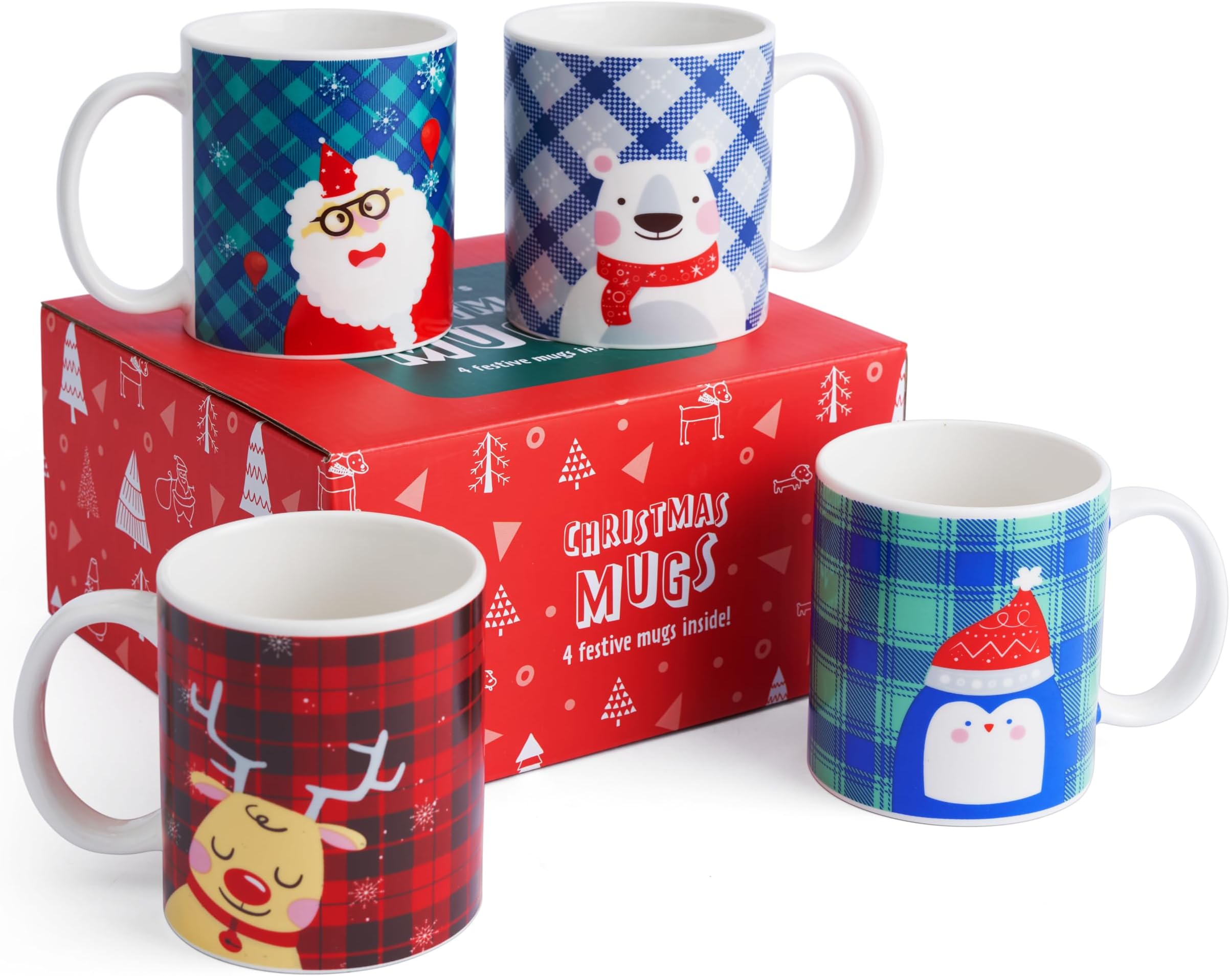 THE TWIDDLERS 4 Christmas Themed Mugs with Different Festive Designs