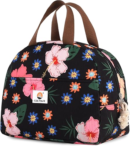 Miniatura 12 de Lonchera para niños y niñas, niños y mujeres, bonita lonchera térmica portátil, pequeña, aislada, reutilizable, bolsa de almuerzo de pana para el